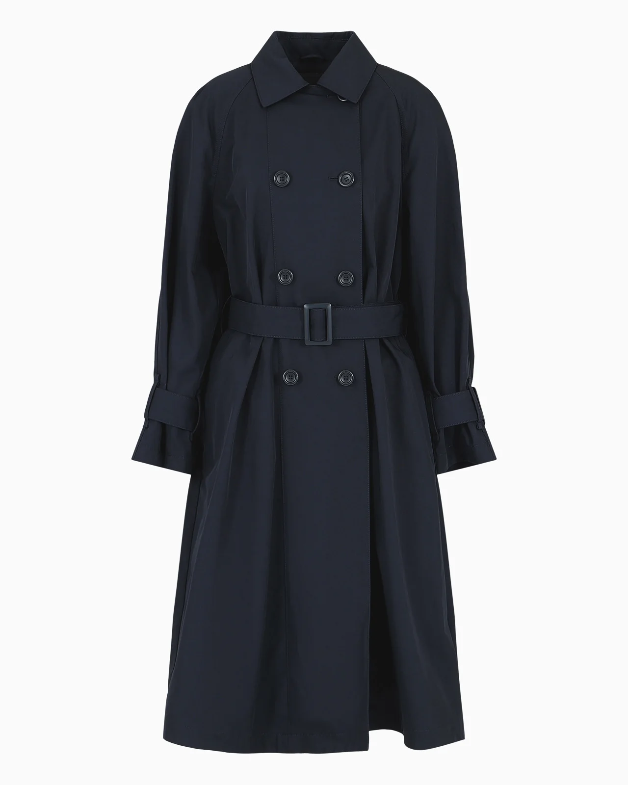 Double-breasted trench coat with belt in water-repellent technical cotton - 1