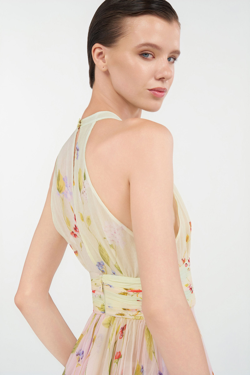 Chiffon Mini Dress with Miami Flowers Print 7