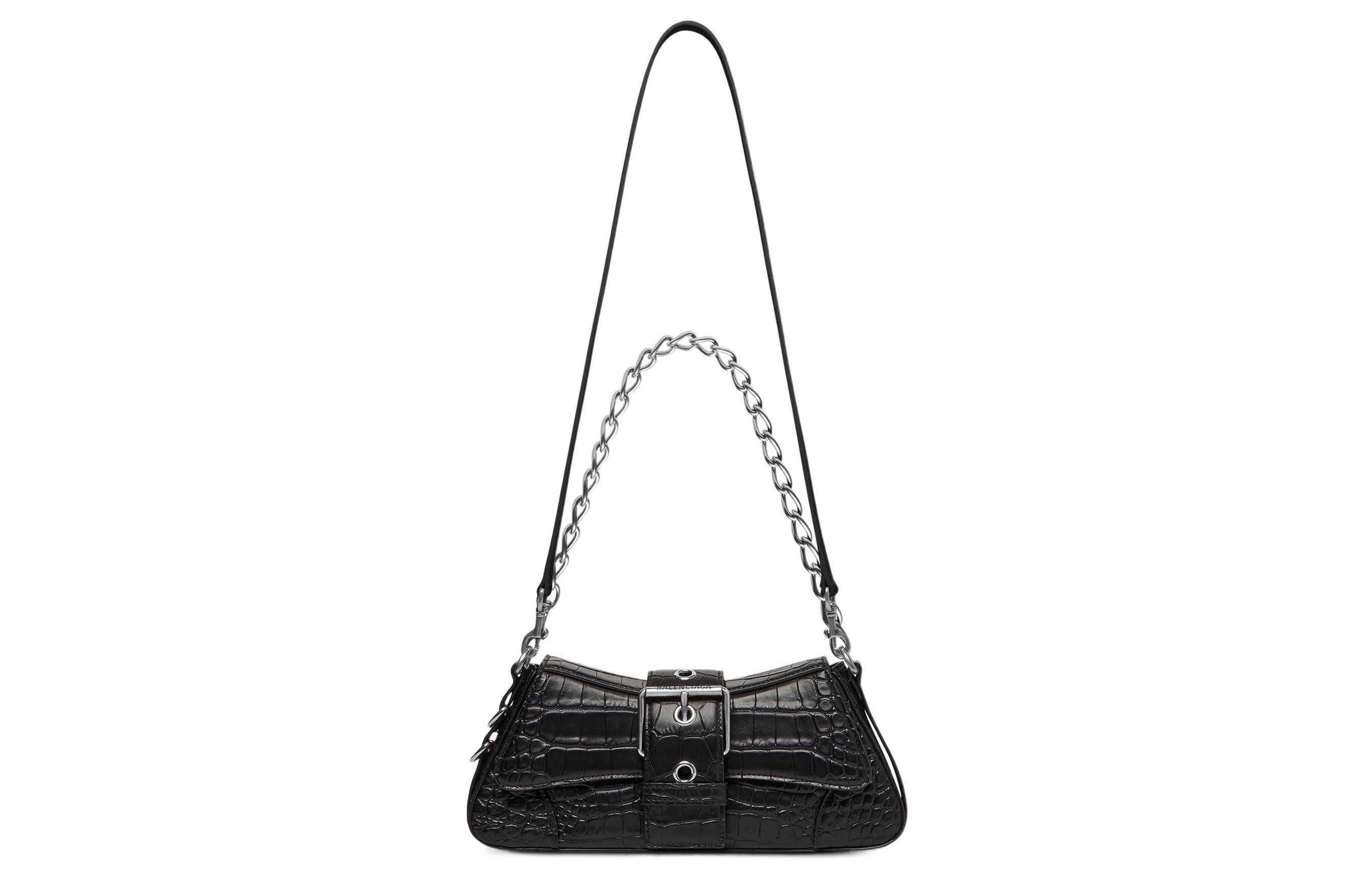 (WMNS) Balenciaga Lindsay Small Crocodile Embossed Shoulder Bag 'Black' 701141210C91000 - 5