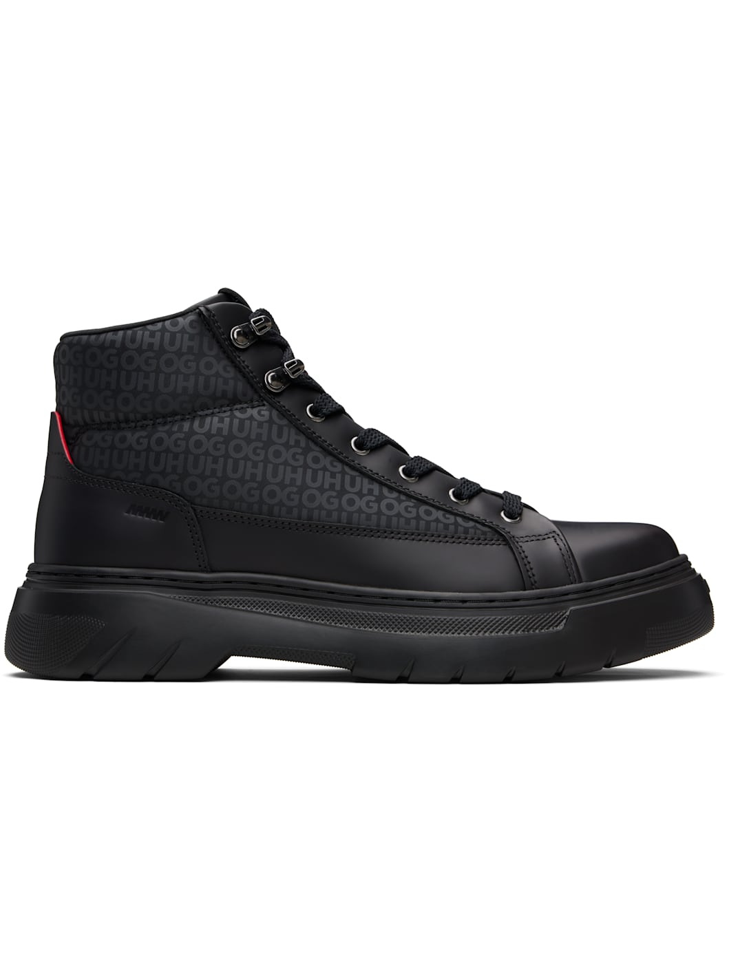 Black Printed-Logo Faux-Leather Boots - 1