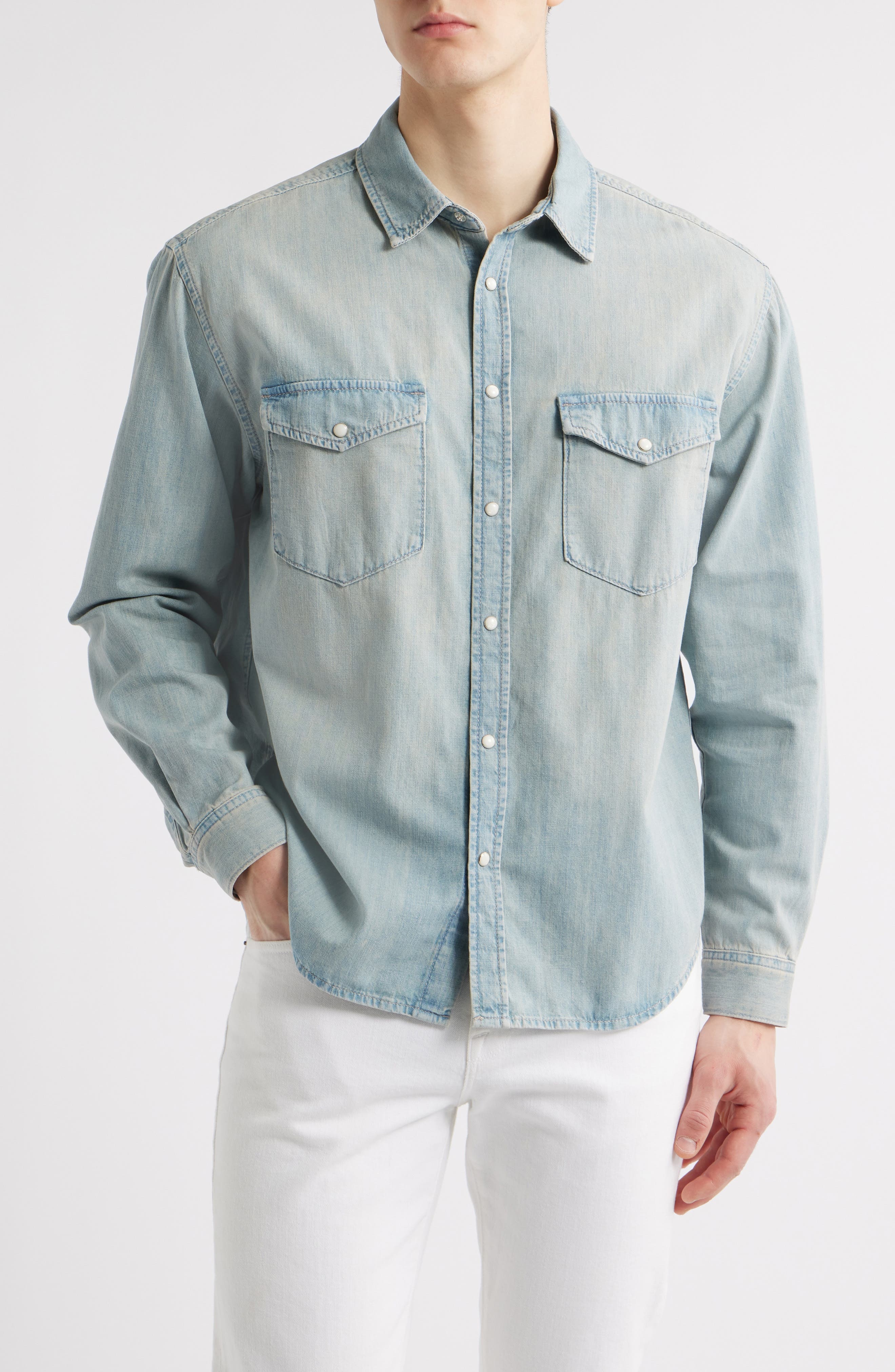 FRAME Modern Cotton Denim Snap-Up Western Shirt in Calabasas at Nordstrom - 1