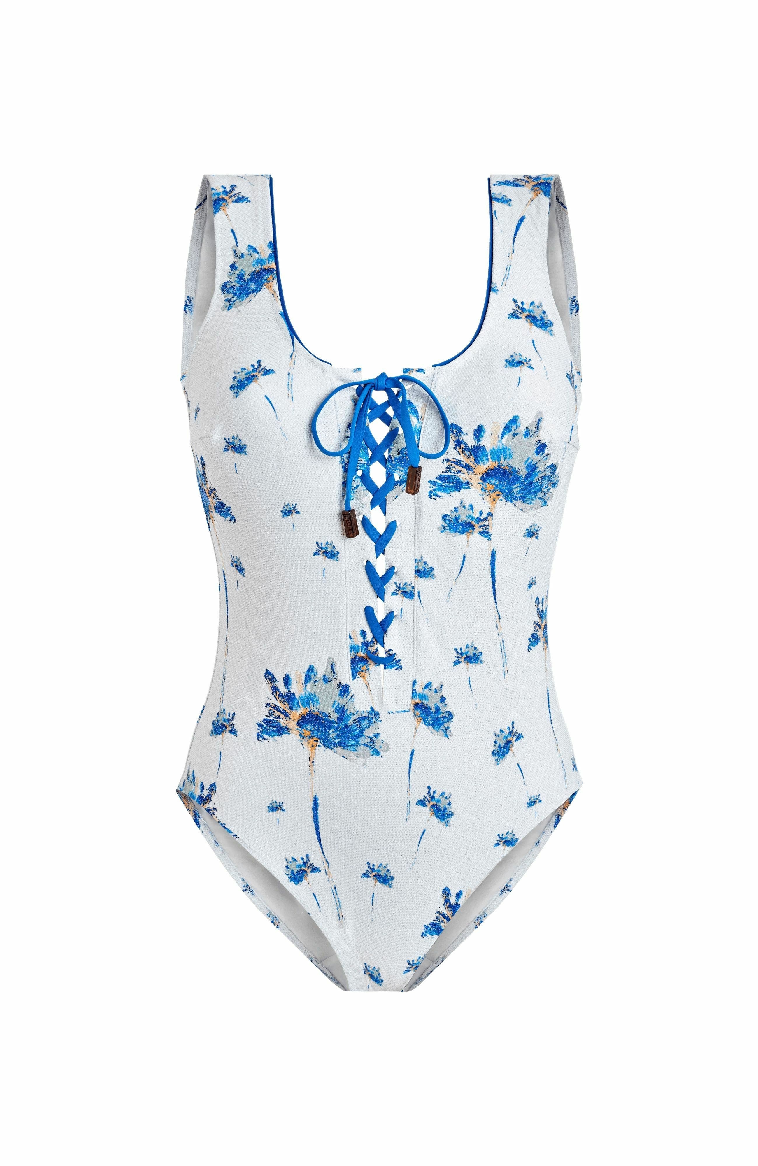 Vilebrequin Women's Herbier Shiny Jersey Lace-Up One-Piece Swimsuit in Off-White at Nordstrom - 2