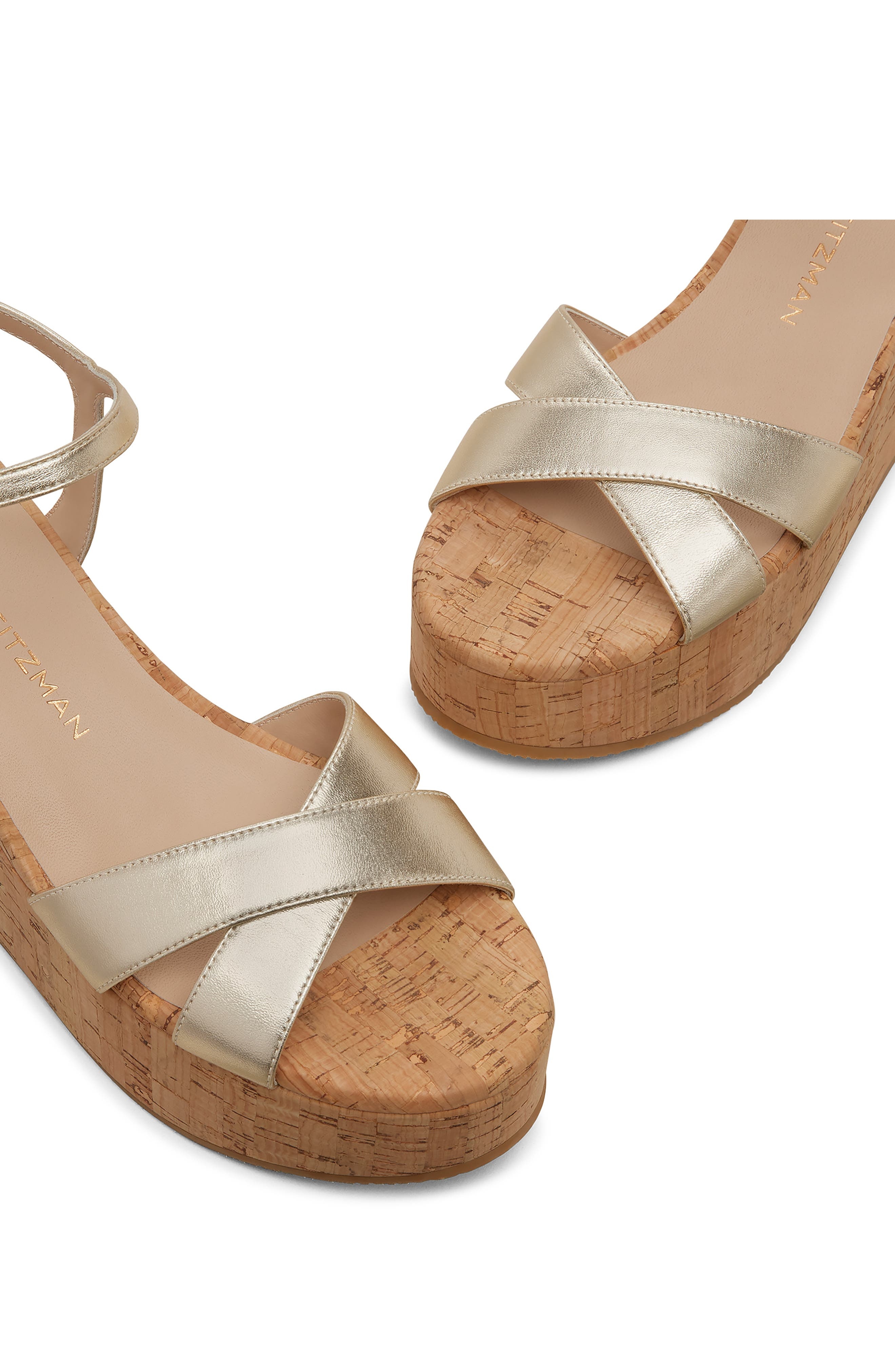Stuart Weitzman Dayna Ankle Strap Platform Wedge Sandal in Light Gold at Nordstrom - 4