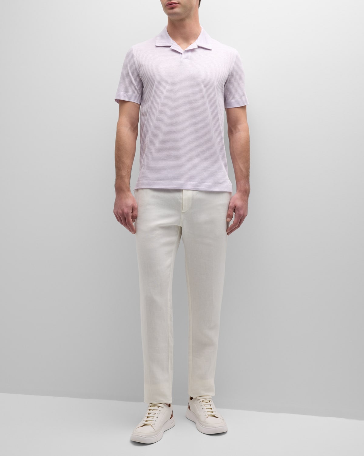 Men's Cotton-Linen Stripe Polo Shirt - 3
