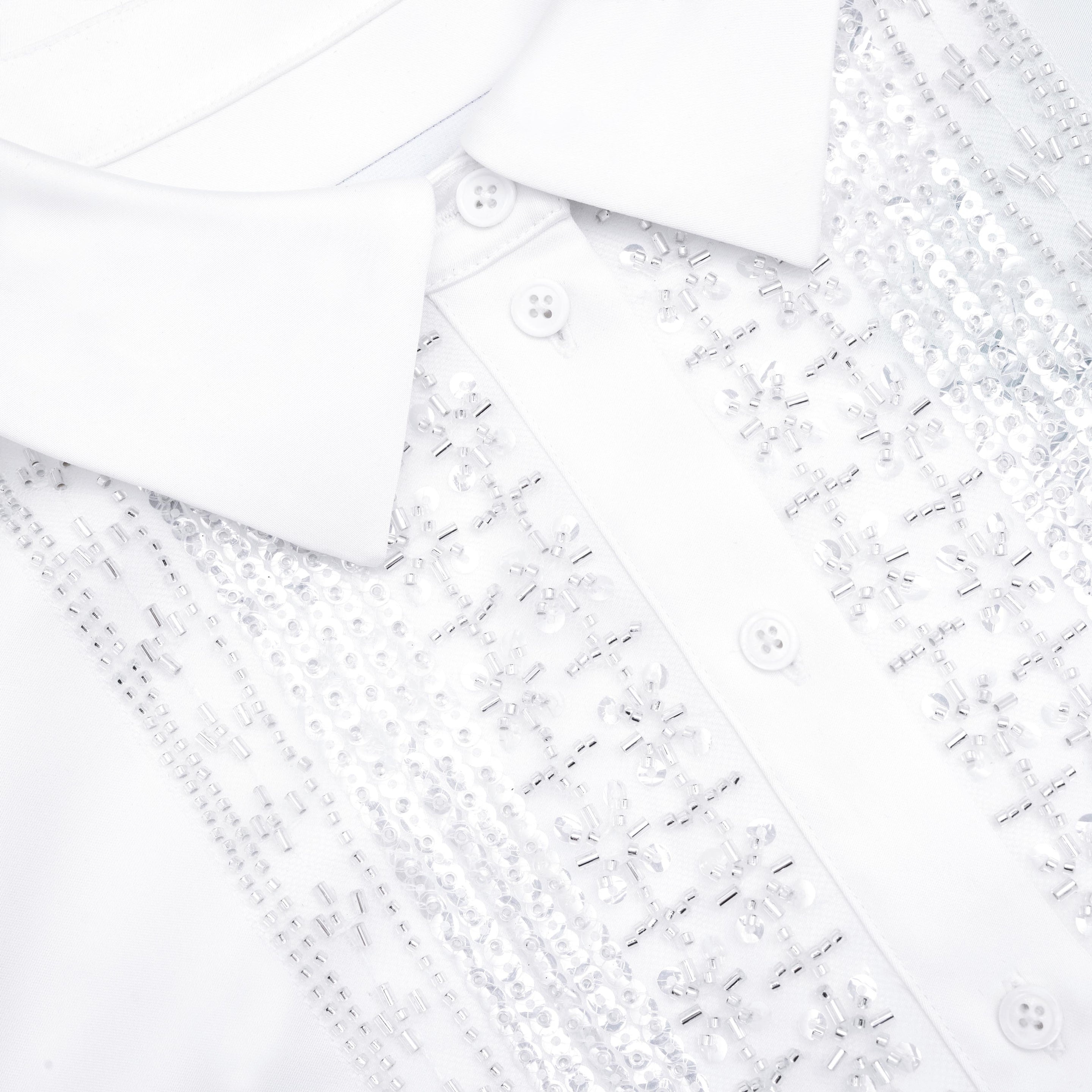 White Satin Embellished Bib Blouse - 5