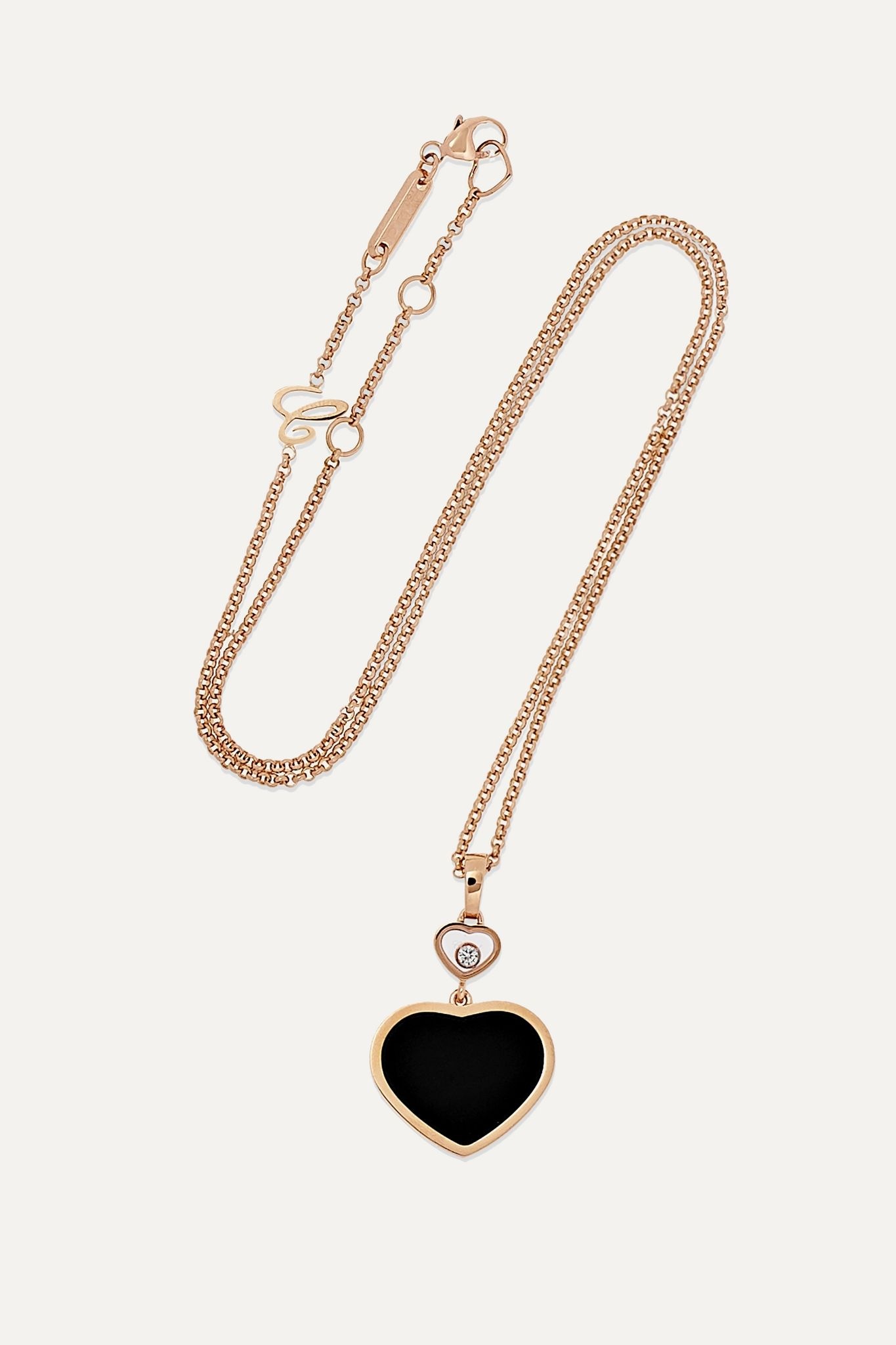 Happy Hearts 18-karat rose gold, diamond and onyx necklace - 1