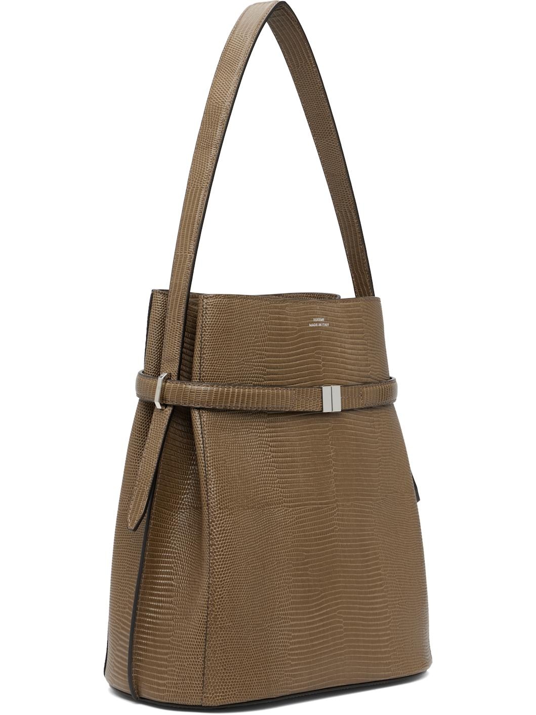 Khaki Belted Lizard-Embossed Bucket Bag - 2