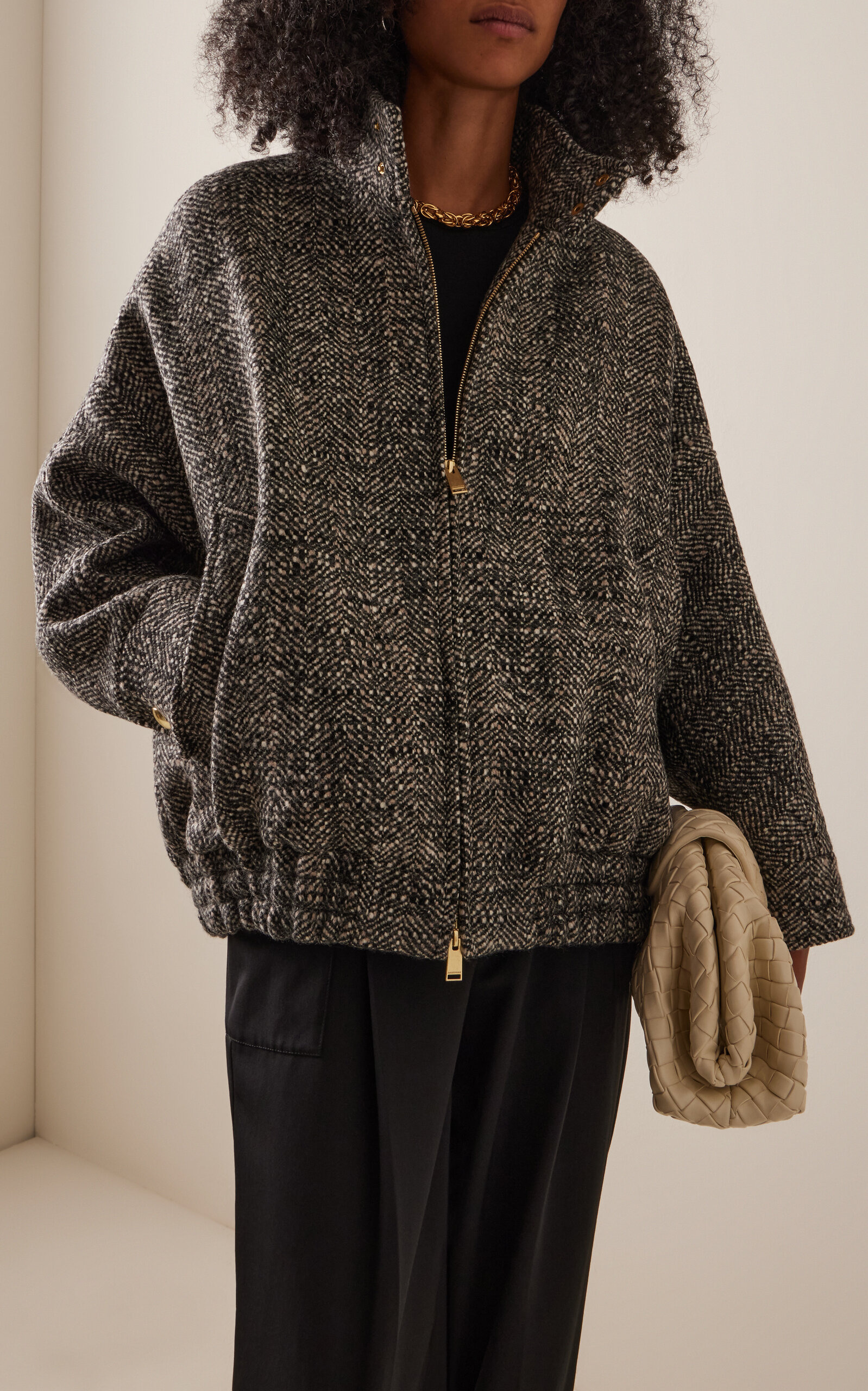 Lee Herringbone Wool Bomber Jacket black/white - 2