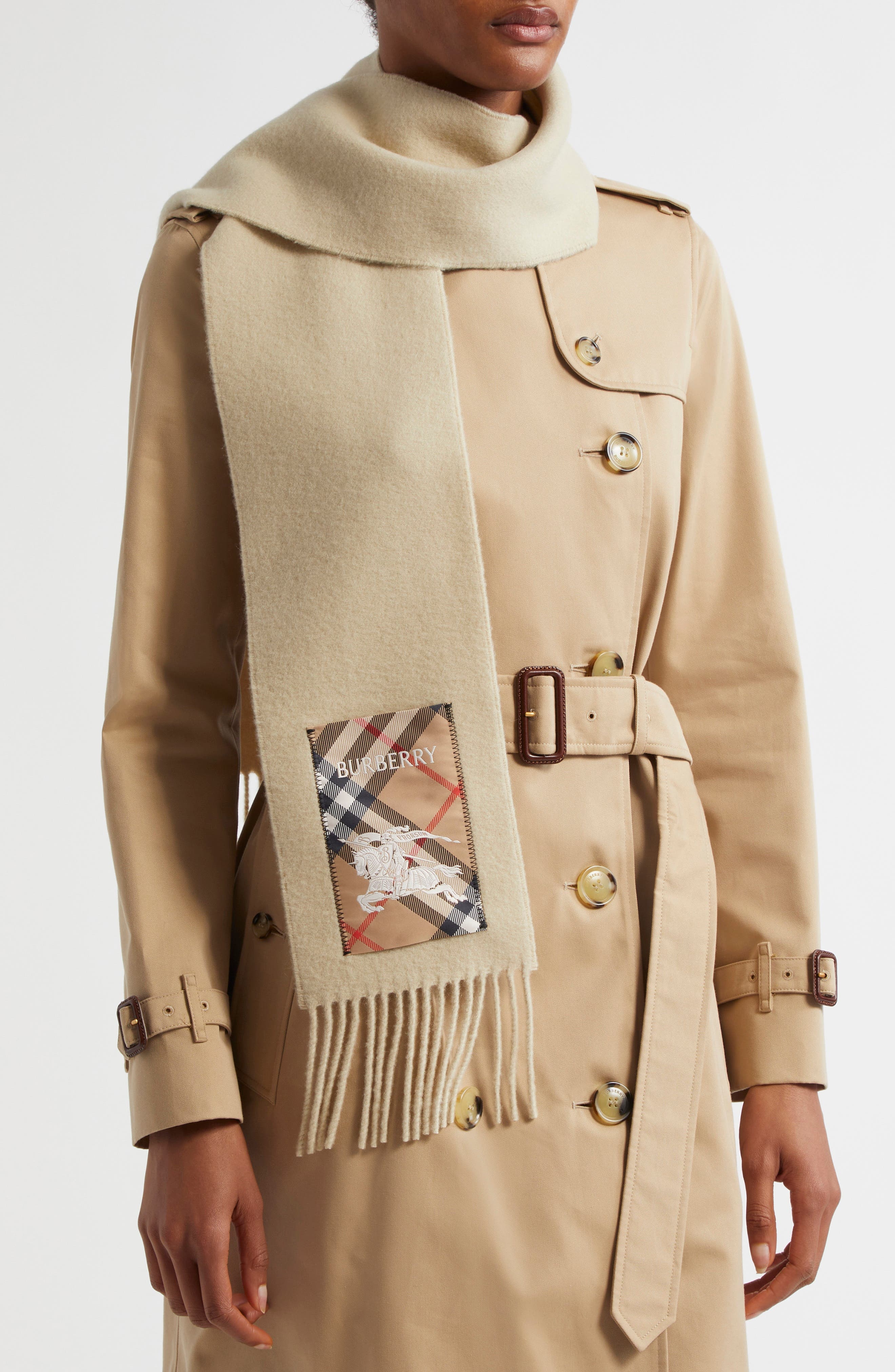 burberry Equestrian Knight Detail Cashmere Fringe Scarf in Nutmeg at Nordstrom - 2