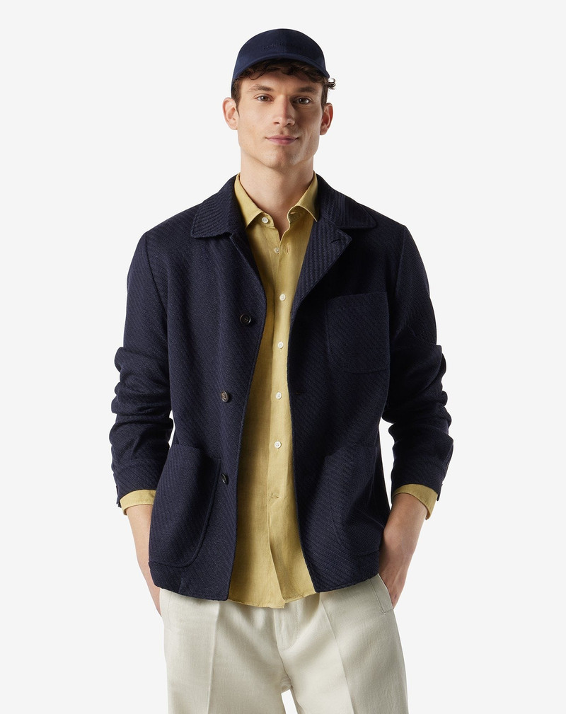 CORNELIANI Navy blue linen and silk jersey jacket outlook