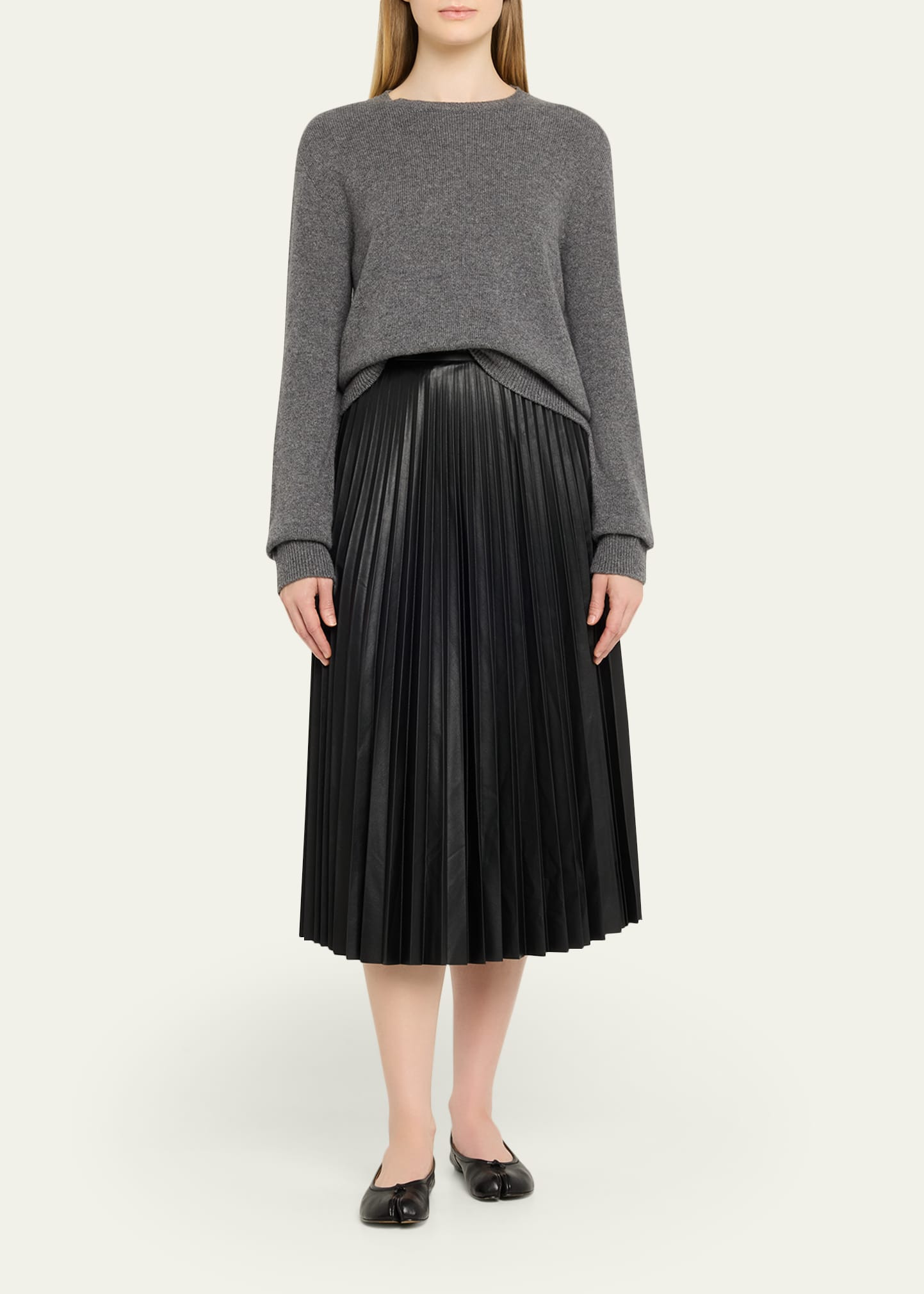Pleated Vegan Leather Midi Skirt - 2