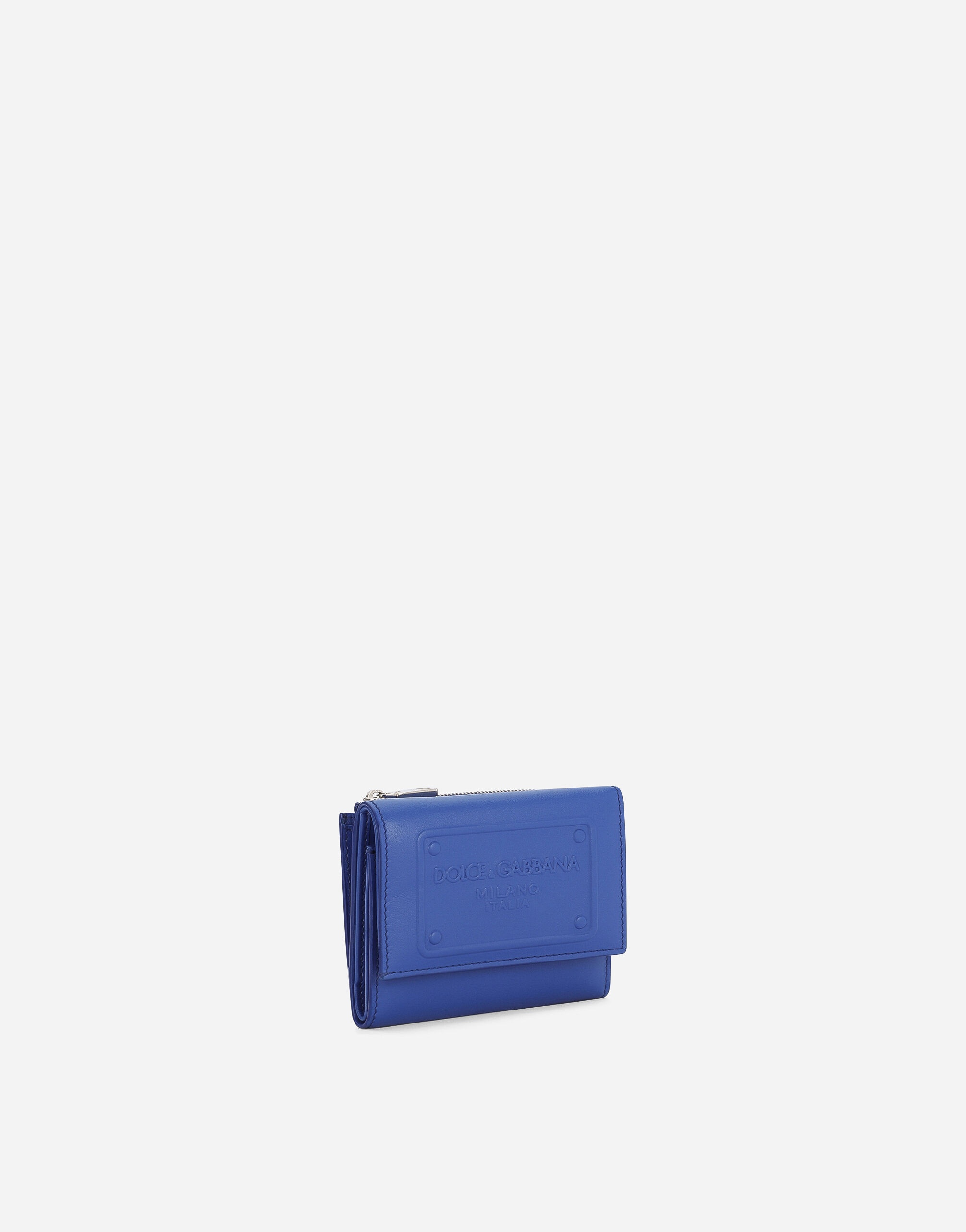 Calfskin French flap wallet with raised logo - 2