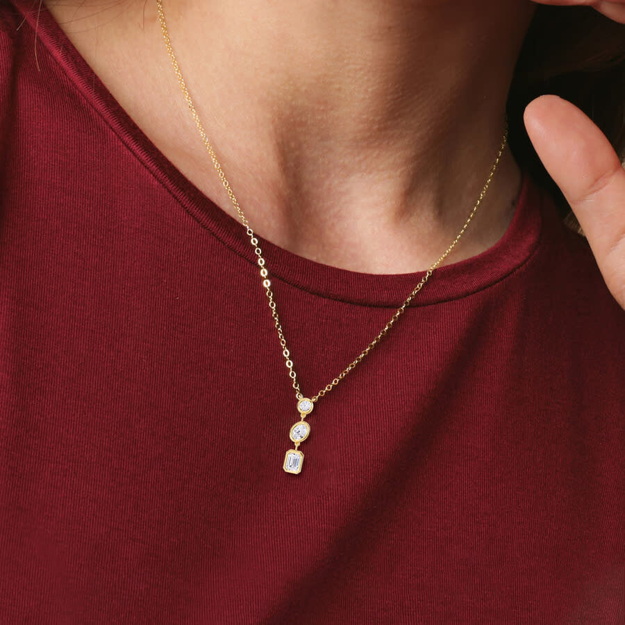 Diamond2Deal - Diamond2Deal 14k Yellow Gold 2.25 Ct Multi Shape Lab Grown Diamond Pendant Necklace 18" Chain VVS-VS - 3