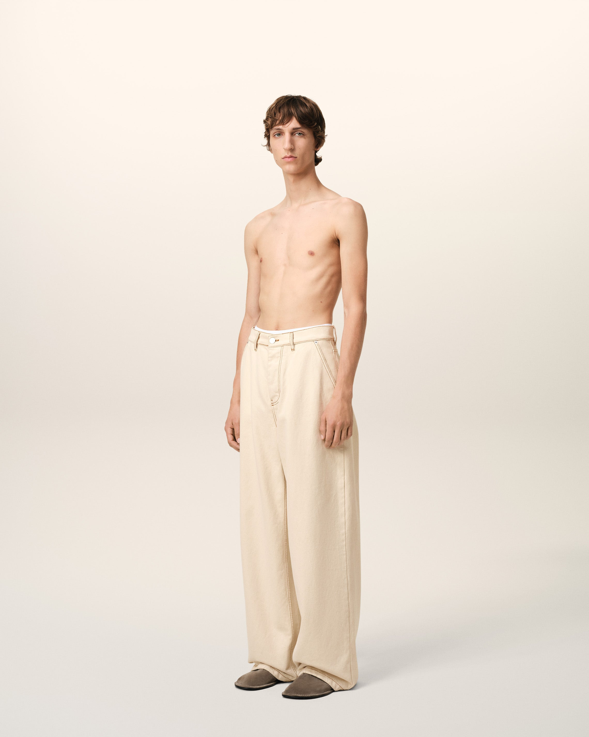 BEIGE COTTON WIDE FIT JEANS - 6
