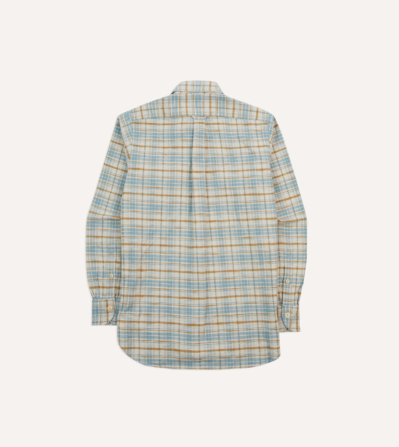 Ecru and Blue Check Cotton Two-Pocket Work Shirt 6