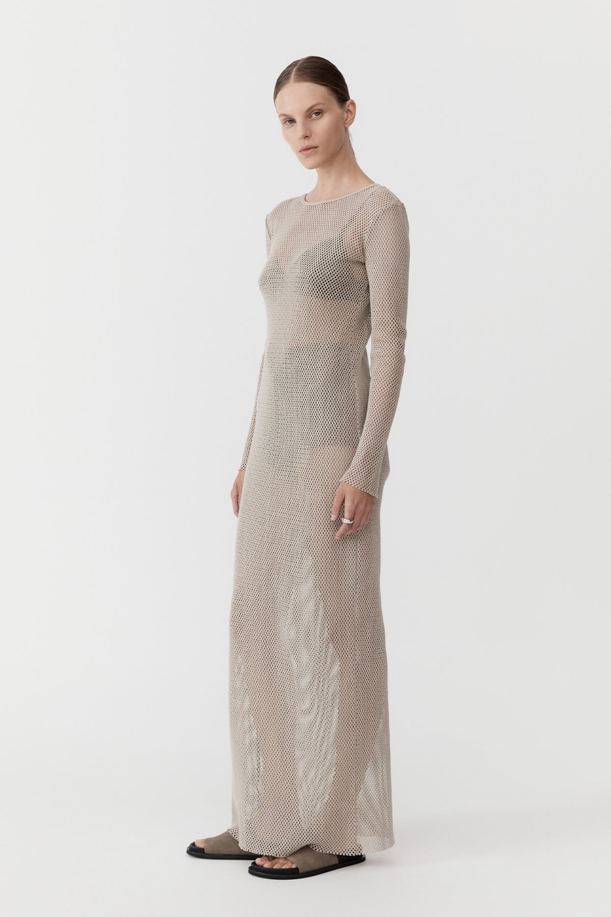 Mesh Long Sleeve Dress - Aloe - 4