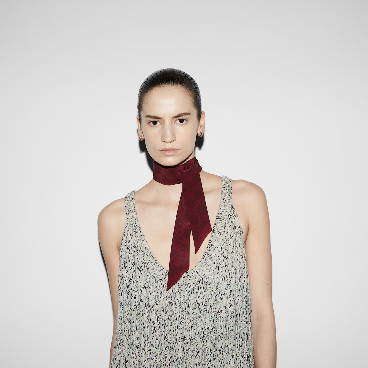 GG print silk neck bow - 3