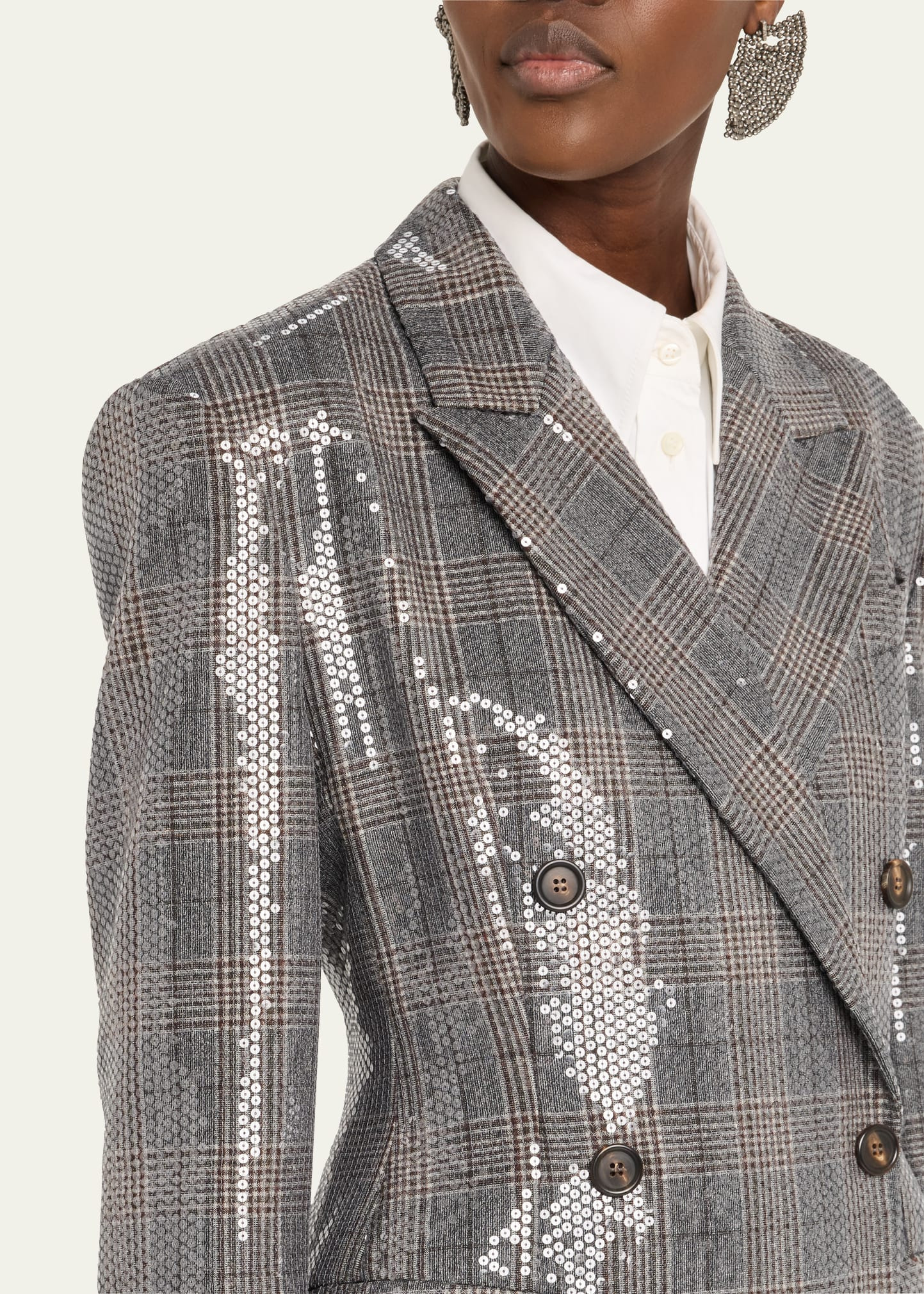 Glam Check Sequined Double-Breasted Blazer - 5
