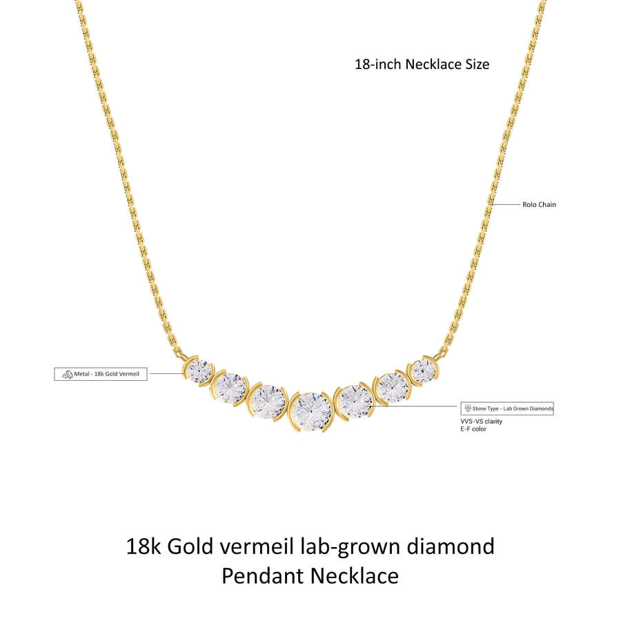 Diamond2Deal - Diamond2Deal 18k Vermeil Plated Silver 2.8 Ct Round Lab Grown Diamond Pendant Necklace 18" VVS-VS, E - 2