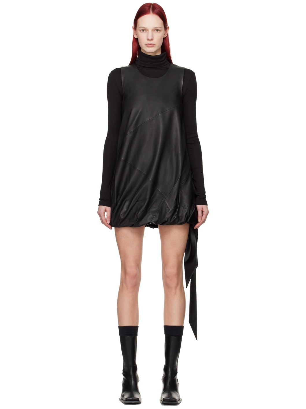 Black Bubble Leather Minidress - 1
