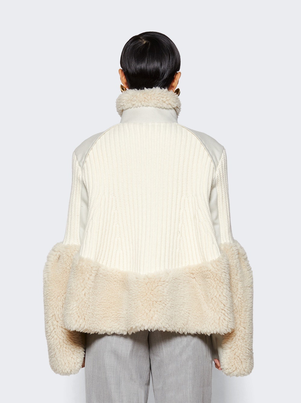 Faux Shearling Knit Jacket Off White - 5