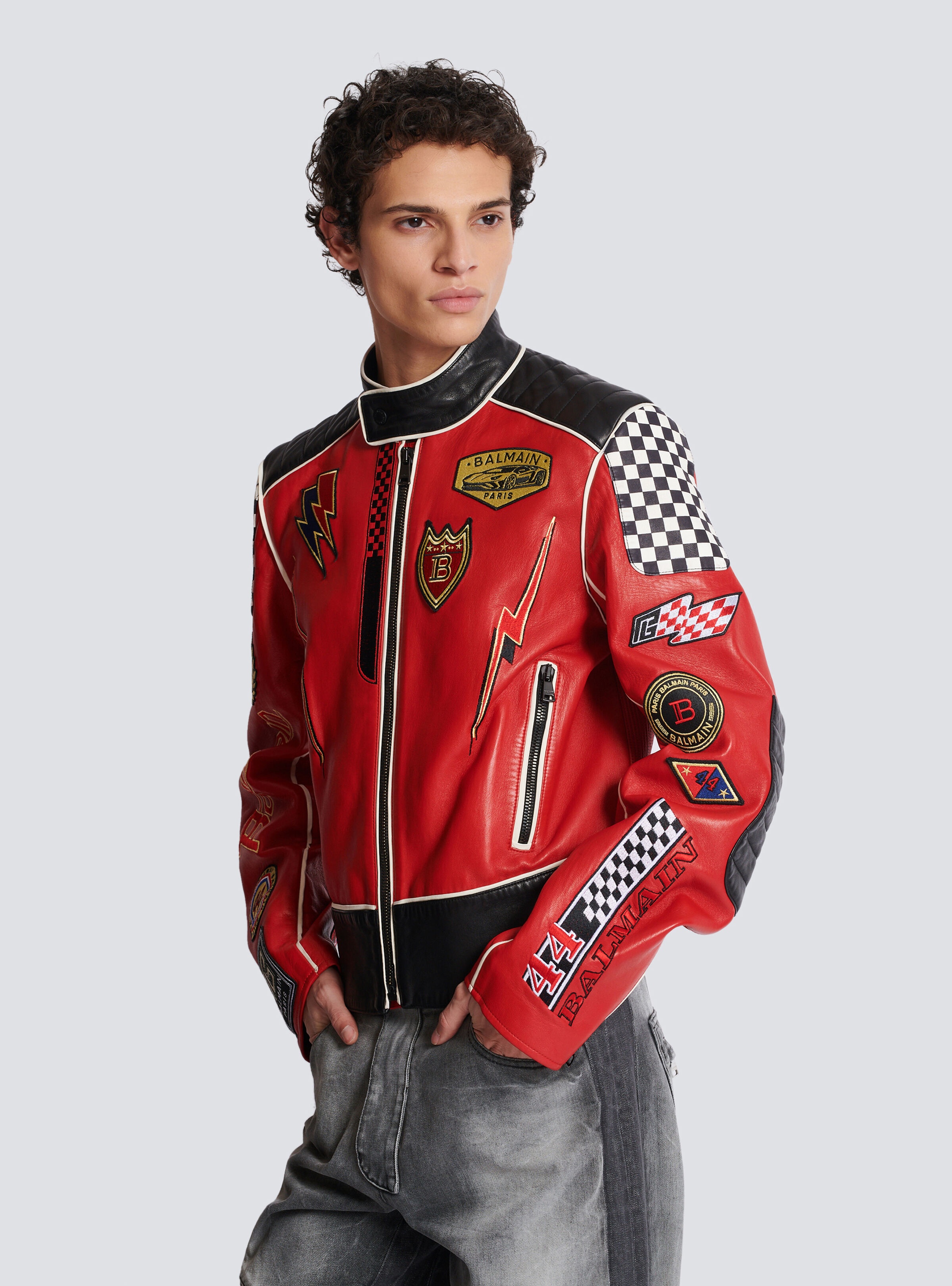 Lambskin jacket with Balmain Racing patches - 6