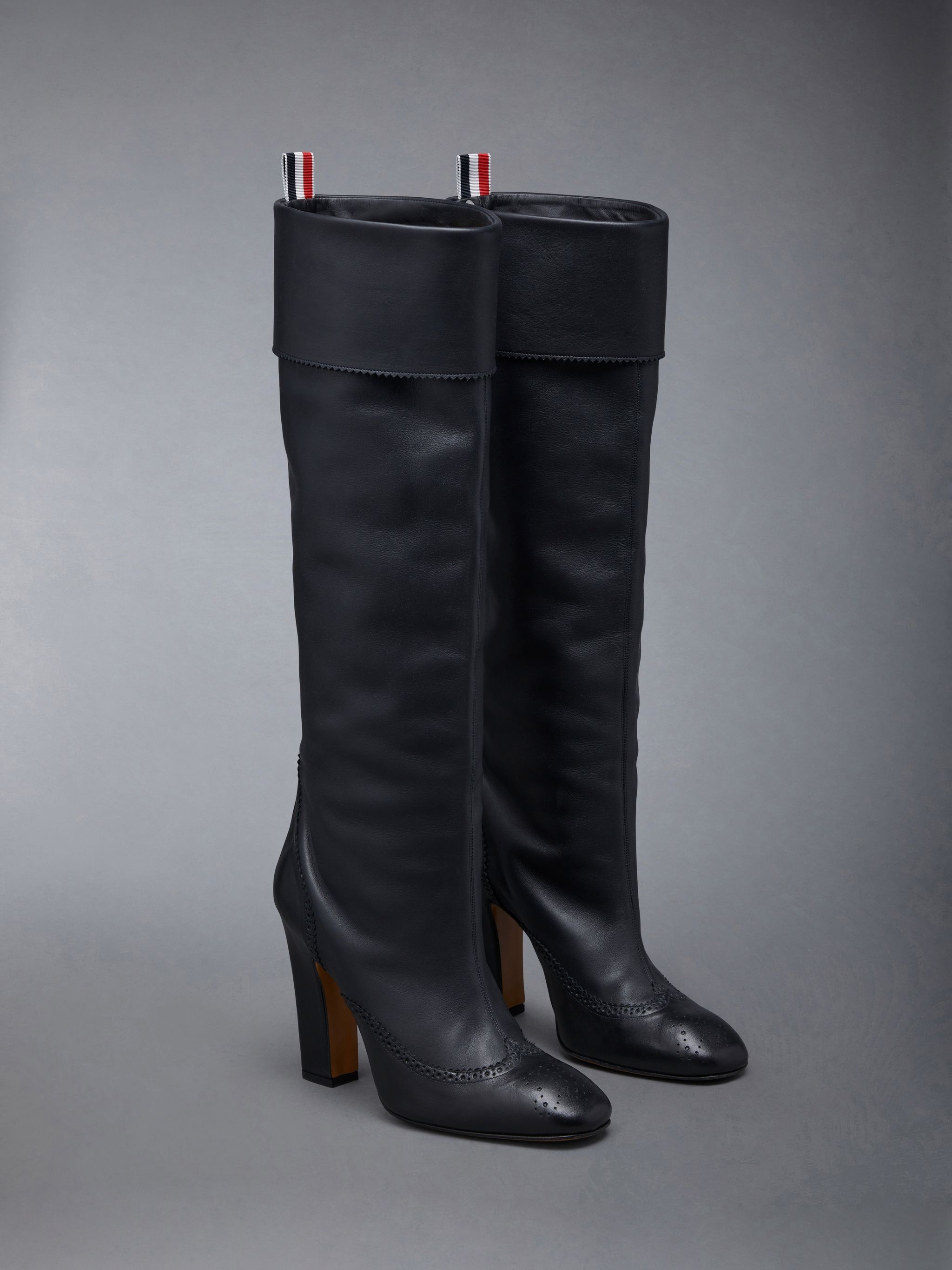 Thom Browne Calf Leather 105mm Block Heel Brogued Knee High Boot ...