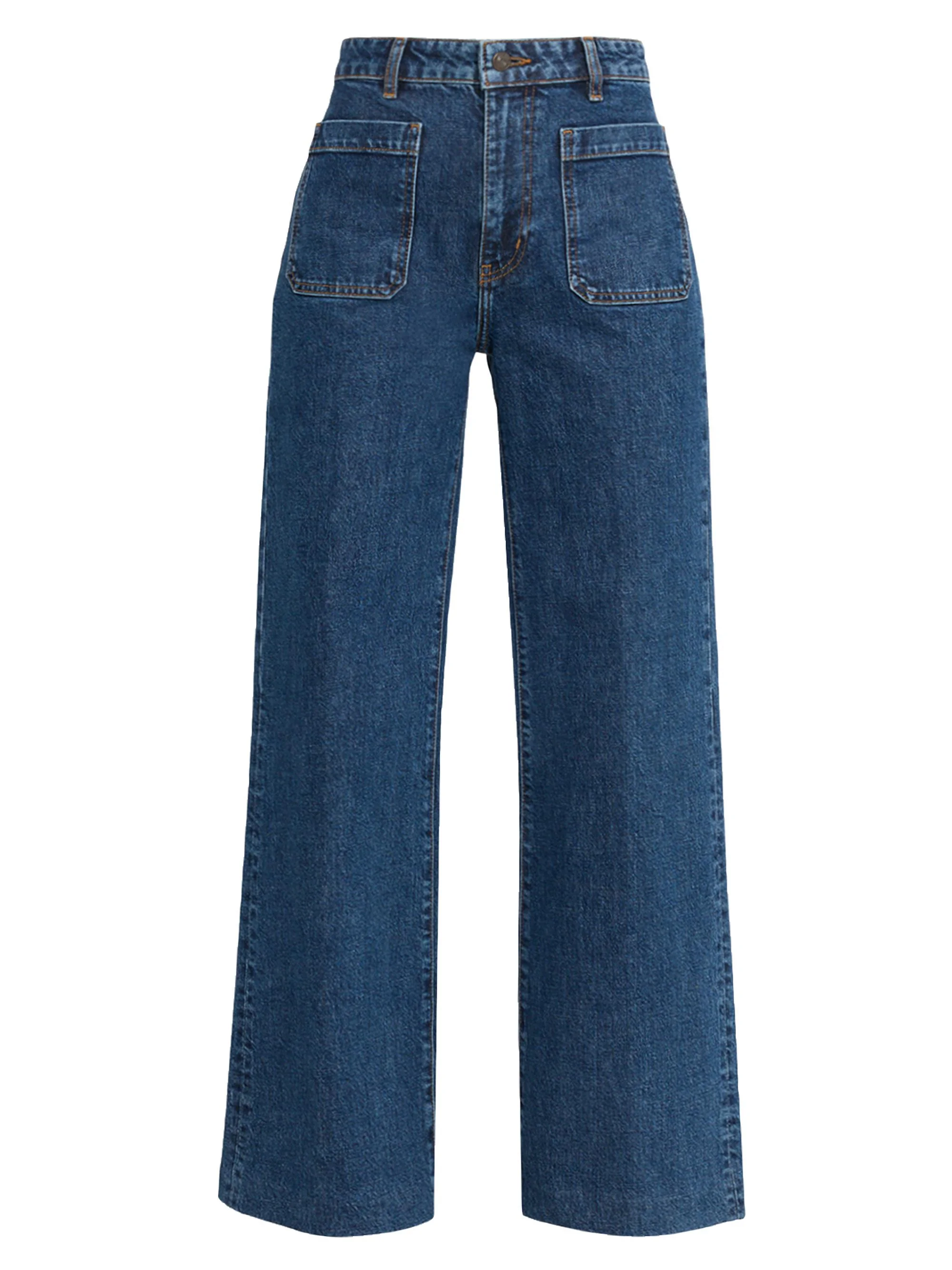 Women's The Refined Stretch Patch-Pocket Wide Jeans - Medium Blue - 1