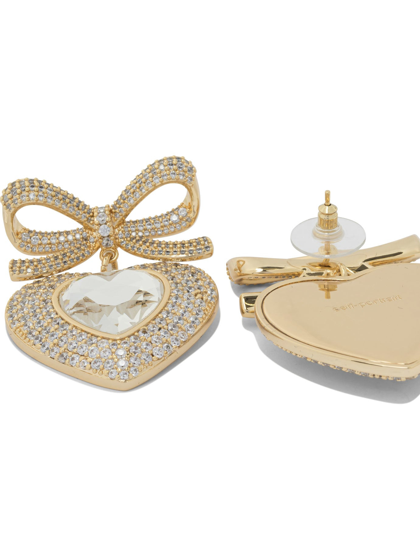 Self-portrait Heart-shaped Earrings With Embellished Bow - 2