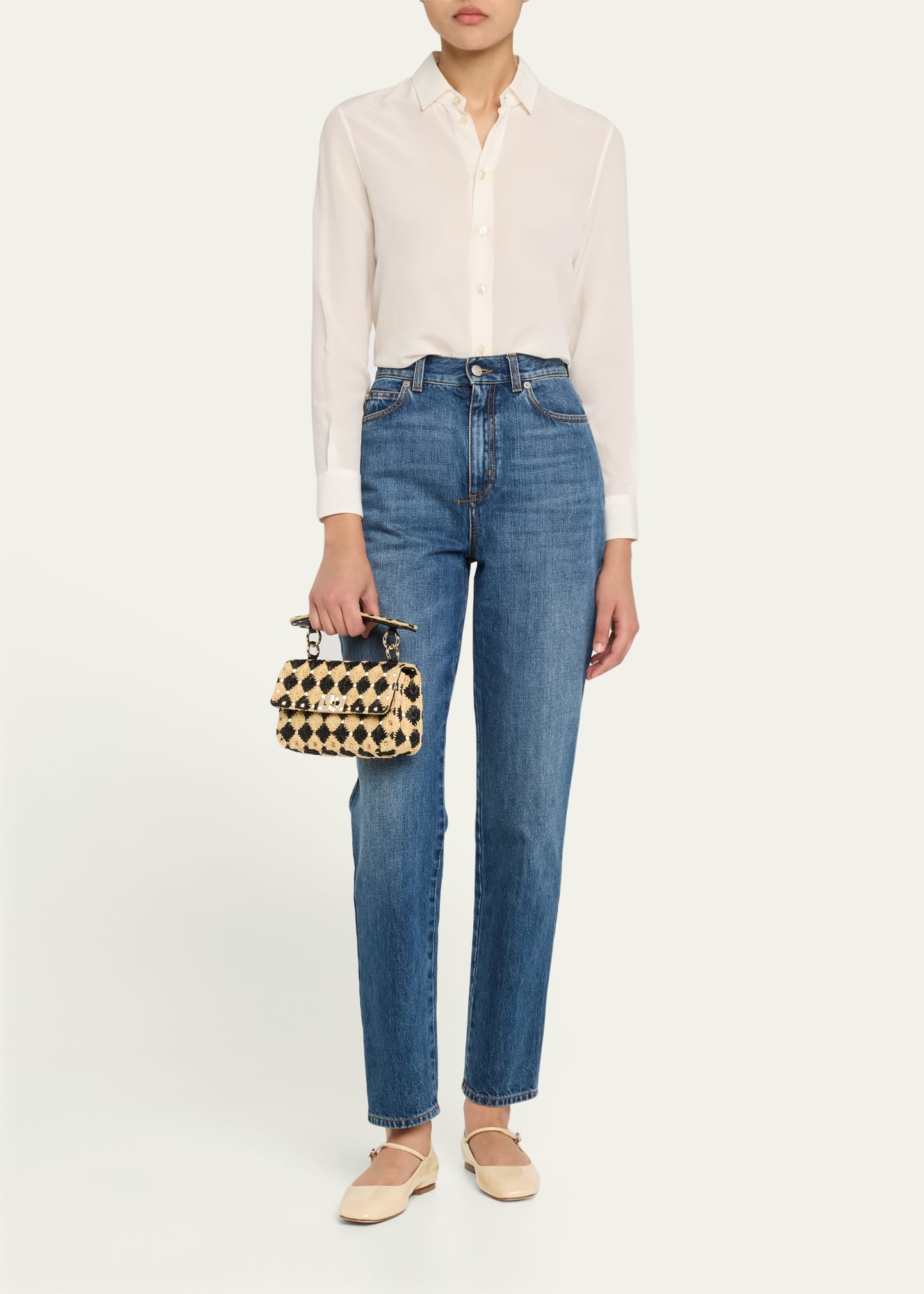 Rockstud Checkered Woven Shoulder Bag - 6