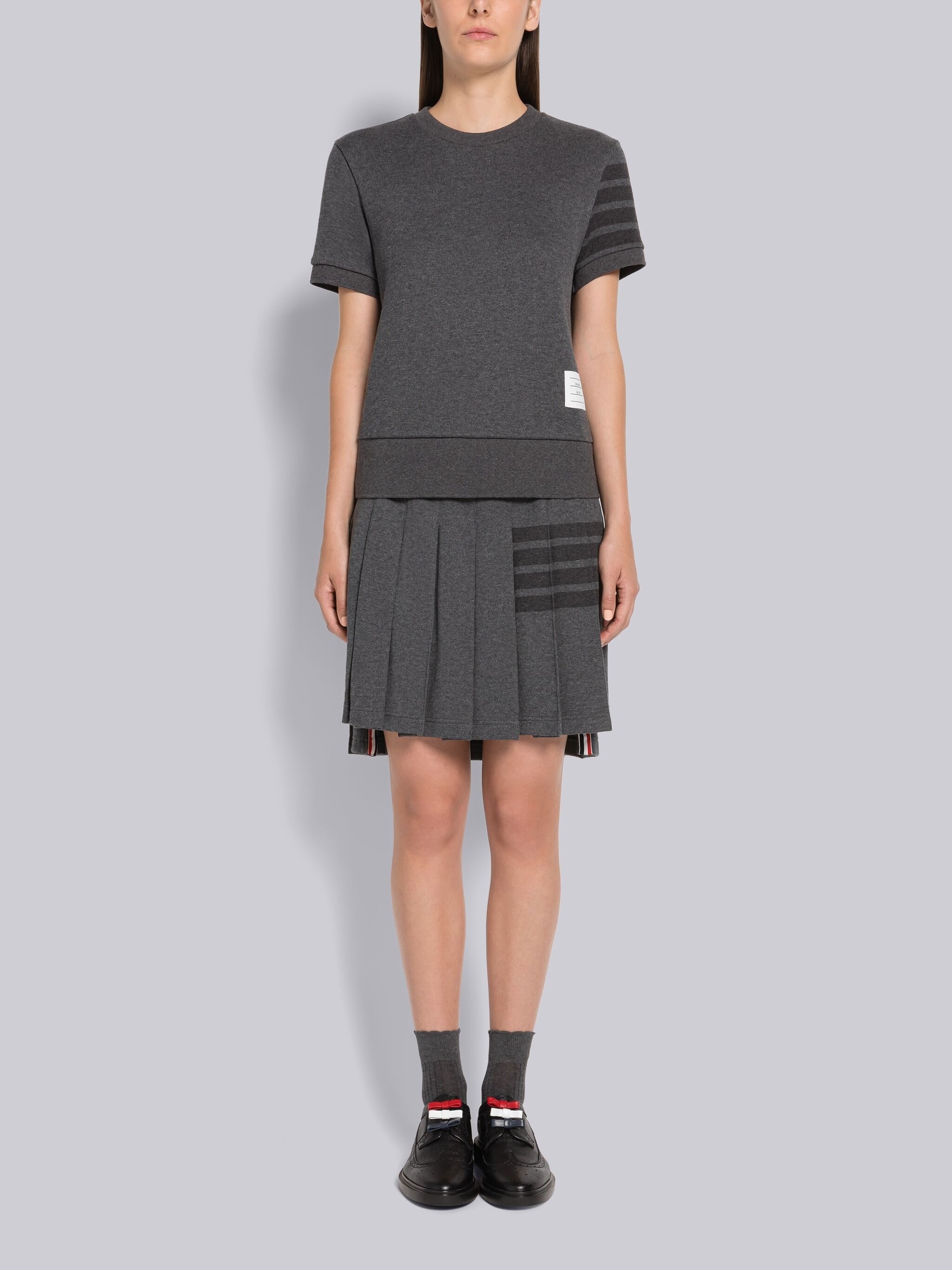 Double Face Knit 4-Bar Pleated Mini Skirt - 3