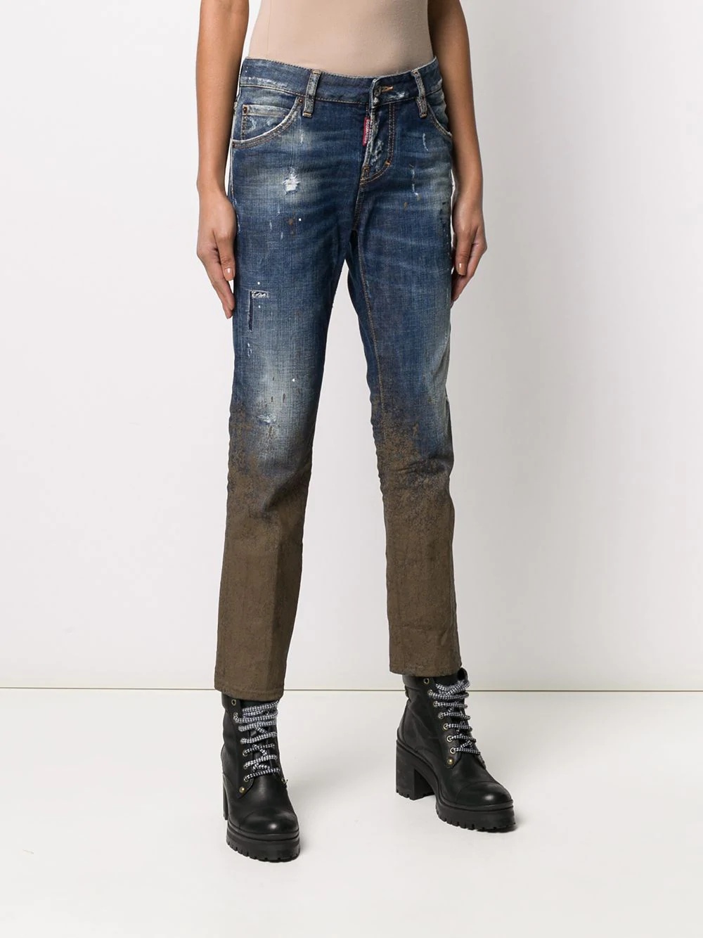 mud-effect cropped jeans - 3