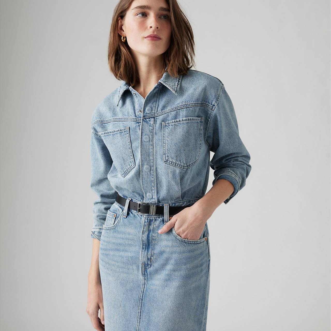 DENIM MIDI SHIRT DRESS - 5