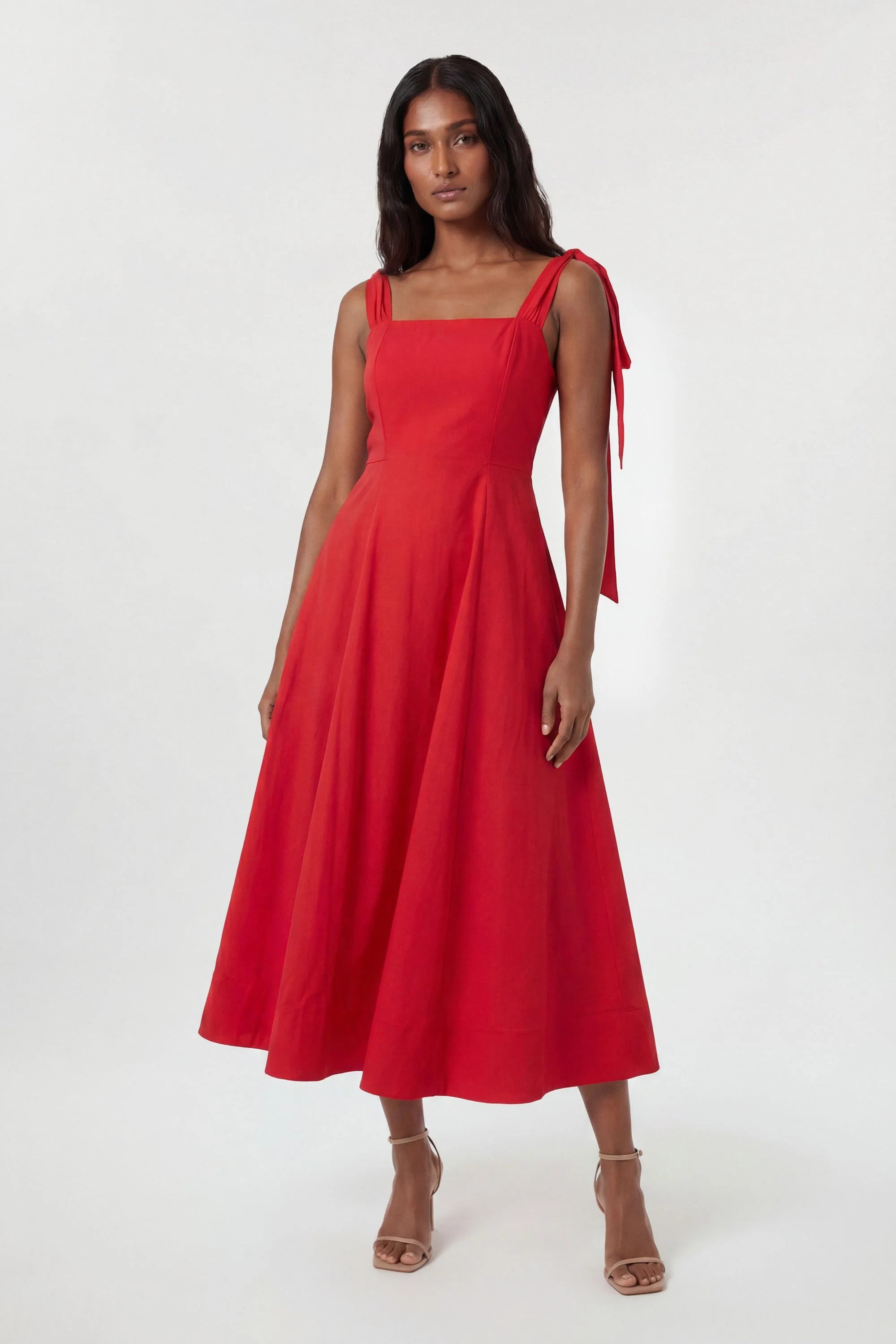 Viscose Linen Tie Strap Woven Prom Dress - 1