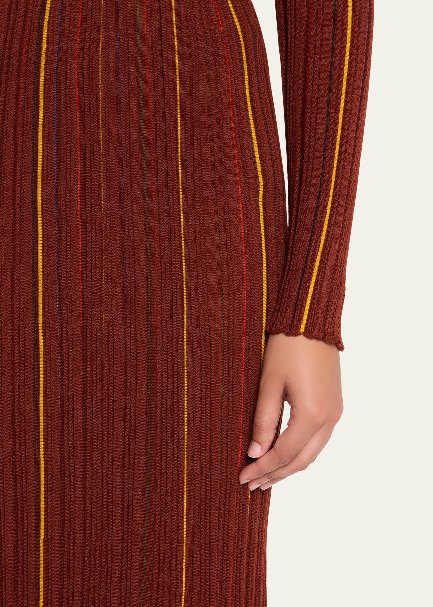 Celeano Stripe Pleated Knit Midi Skirt - 5