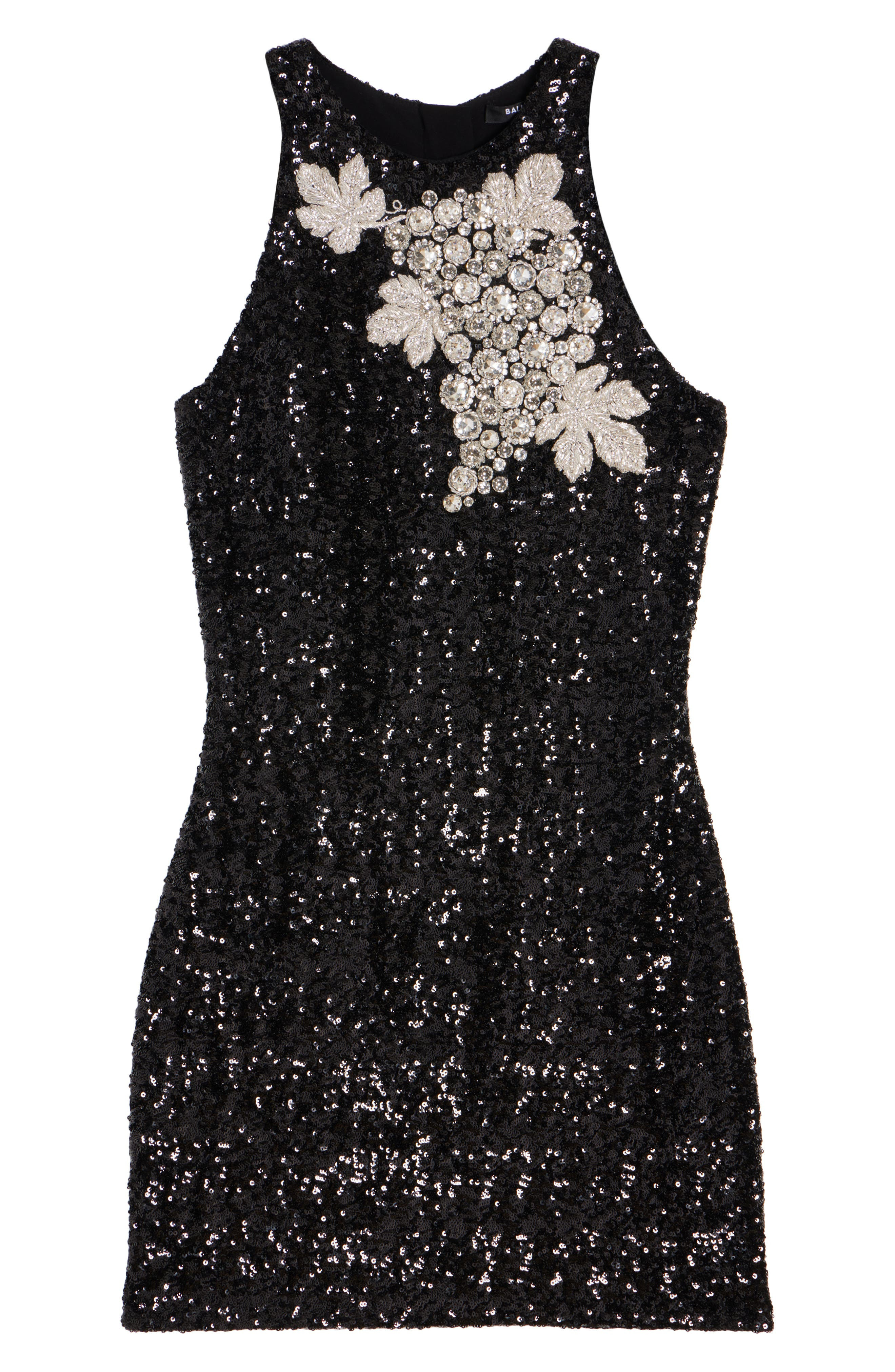 Balmain Crystal Grape Sequin Minidress in Eaw Black/Crystal at Nordstrom - 5