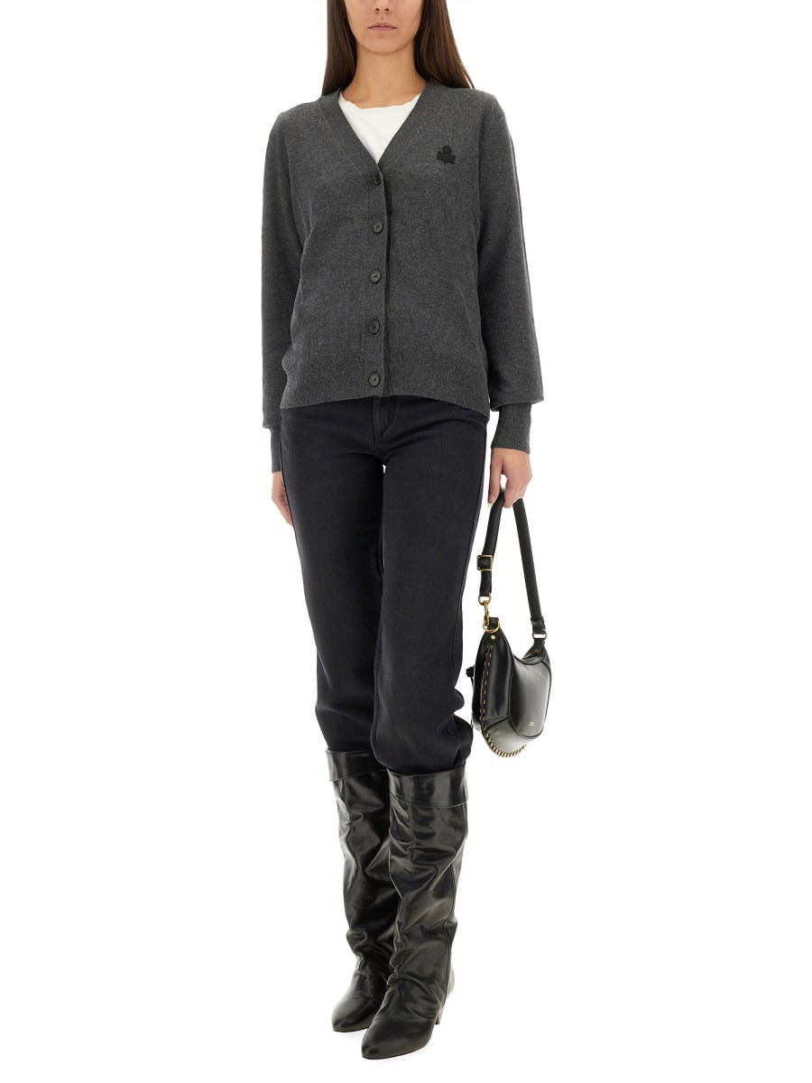 COTTON AND WOOL BLEND KARIN CARDIGAN WITH LOGO - 2