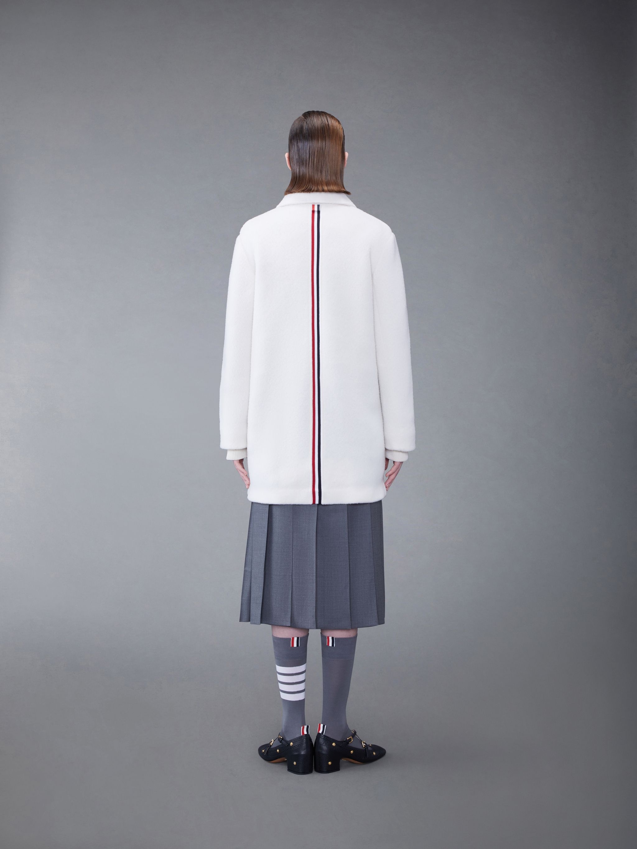 Wool Fleece Stripe Round Collar Overcoat - 2