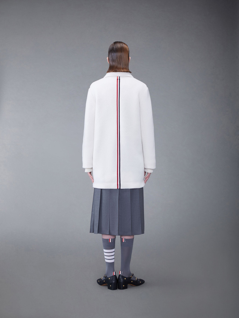 Thom Browne Wool Fleece Stripe Round Collar Overcoat outlook