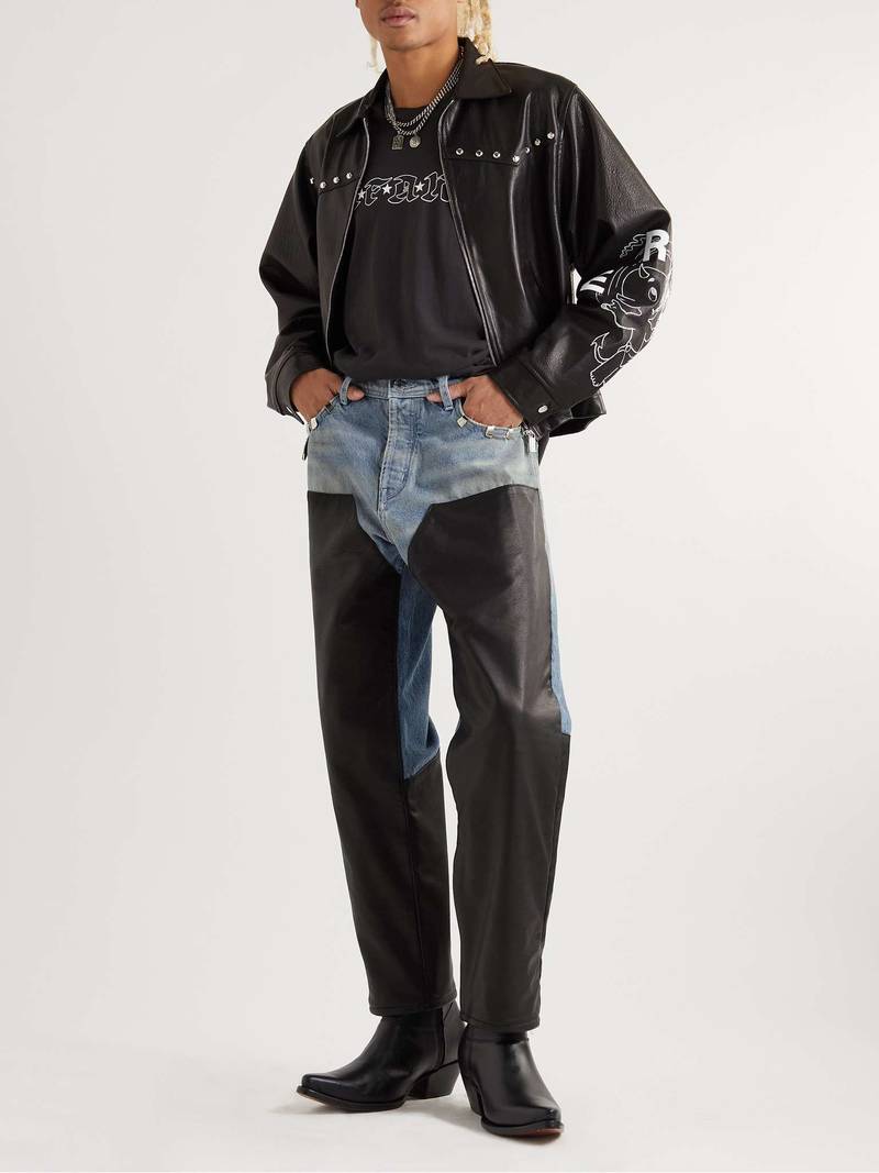 Enfants Riches Déprimés Embellished Leather-Panelled Distressed Jeans outlook
