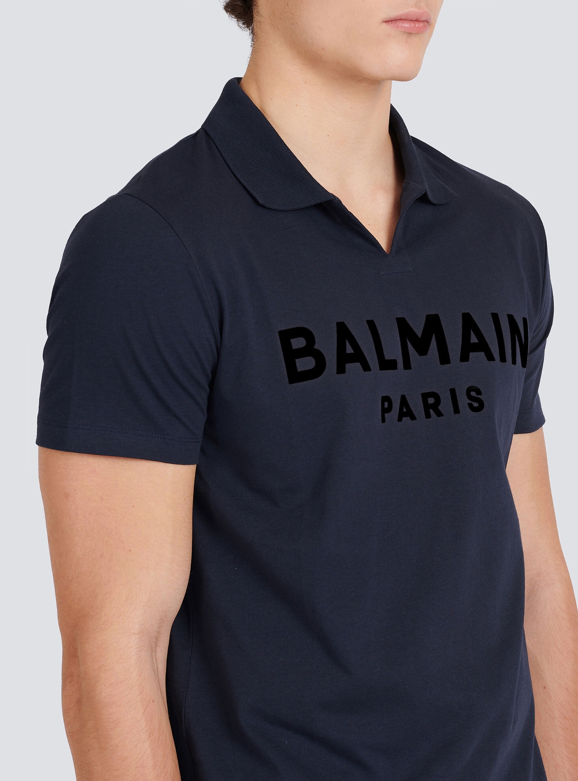 Eeco-designed cotton polo with black Balmain logo print - 8