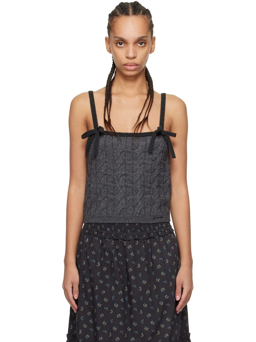 Gray Cashmere Mix Strap Tank Top - 1