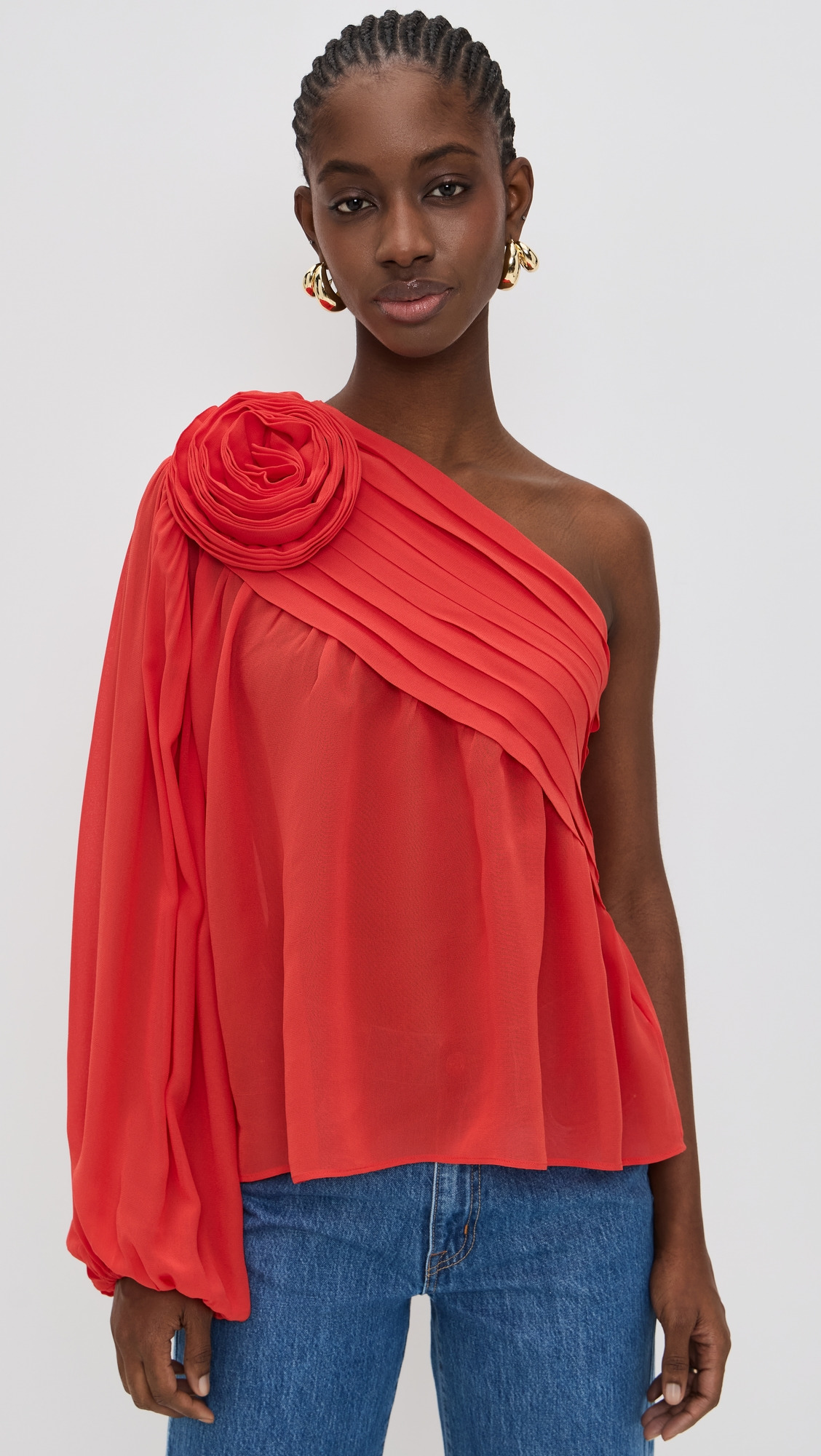 Red Rose One Shoulder Blouse - 6