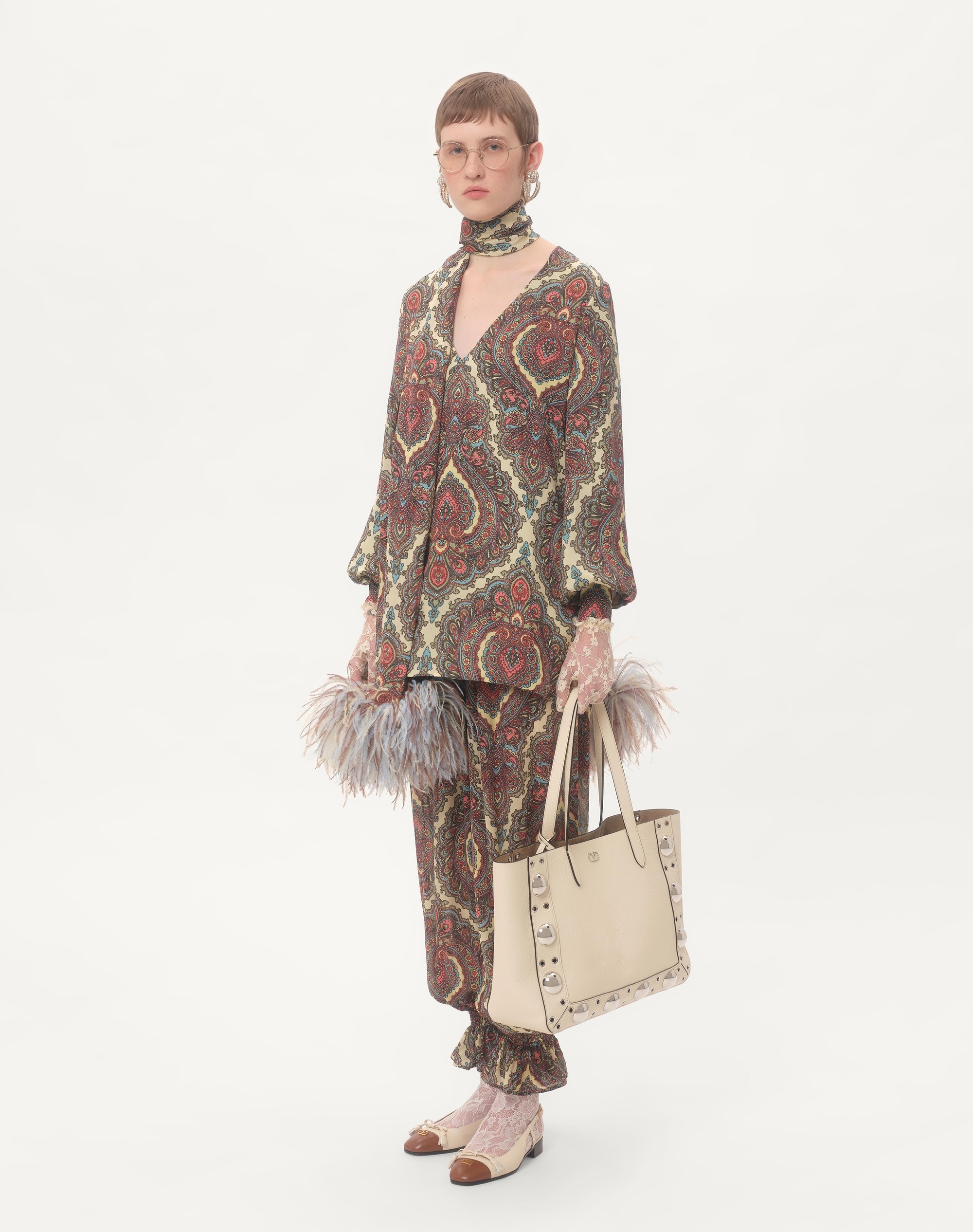 GEORGETTE TOP WITH VOYAGE IMAGINAIRE CASHMERE PRINT WITH FEATHERS - 2