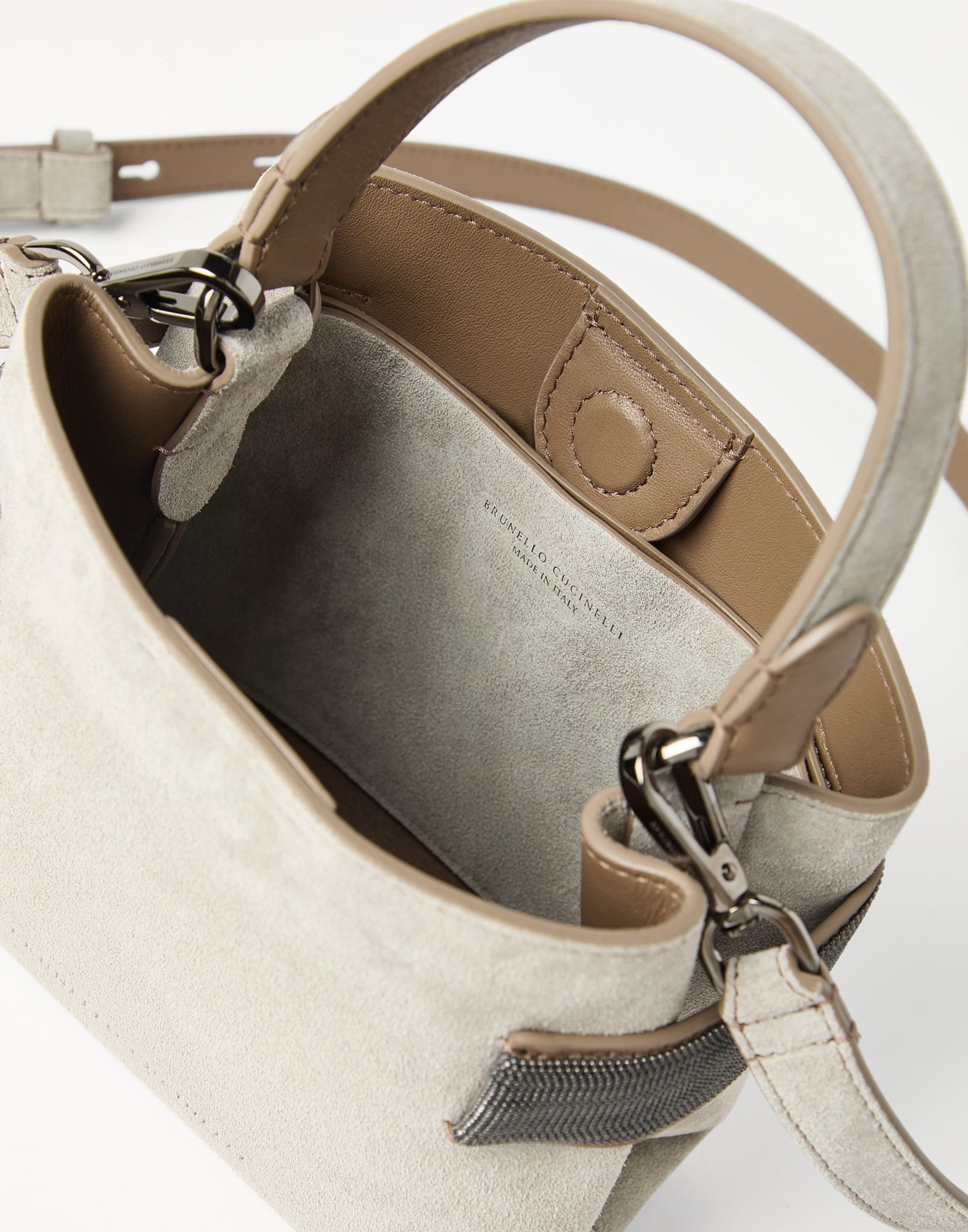 Essence small top-handle bag in suede with precious bands - 5