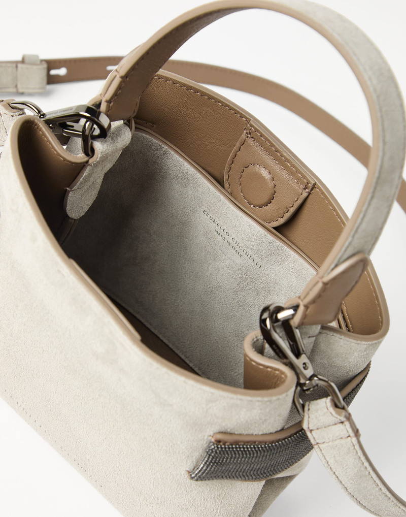 Essence small top-handle bag in suede with precious bands 5