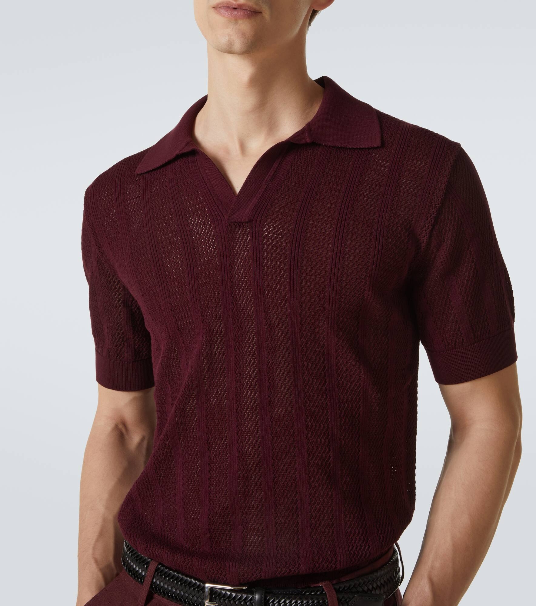 Ribbed-knit cotton polo shirt - 5