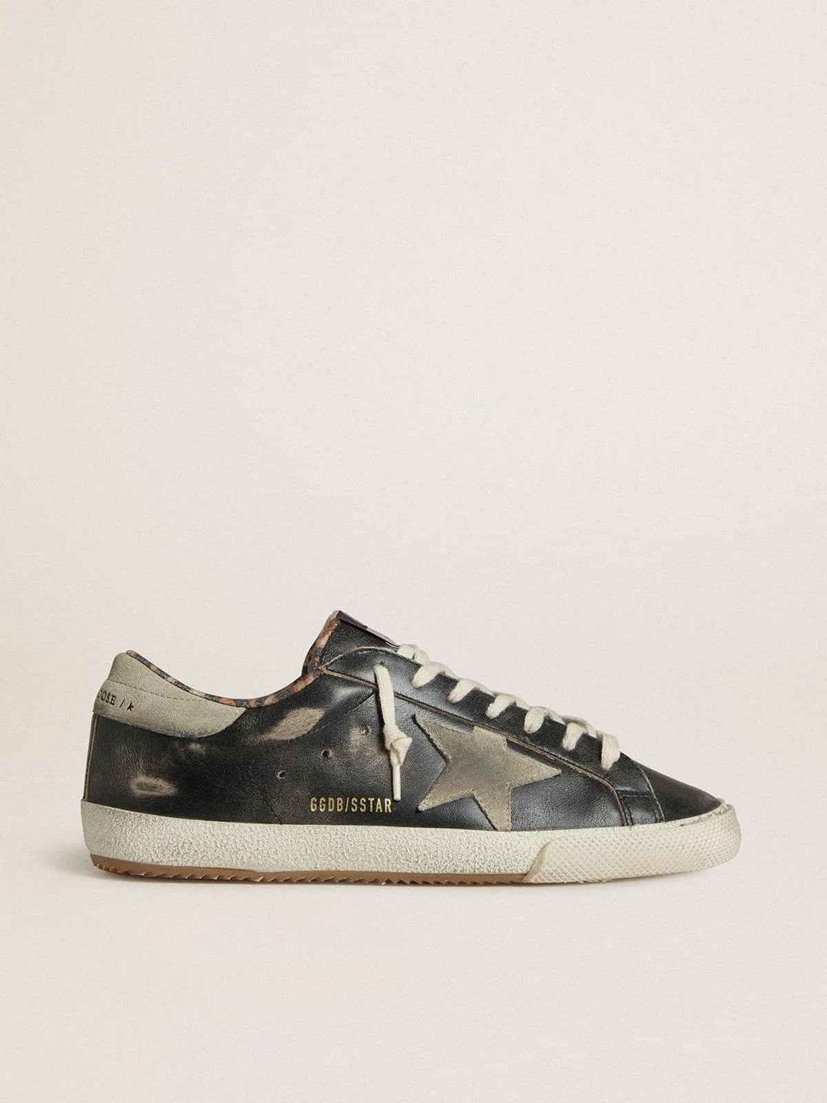 Men's Super-Star in black leather with gray suede star and heel tab - 1