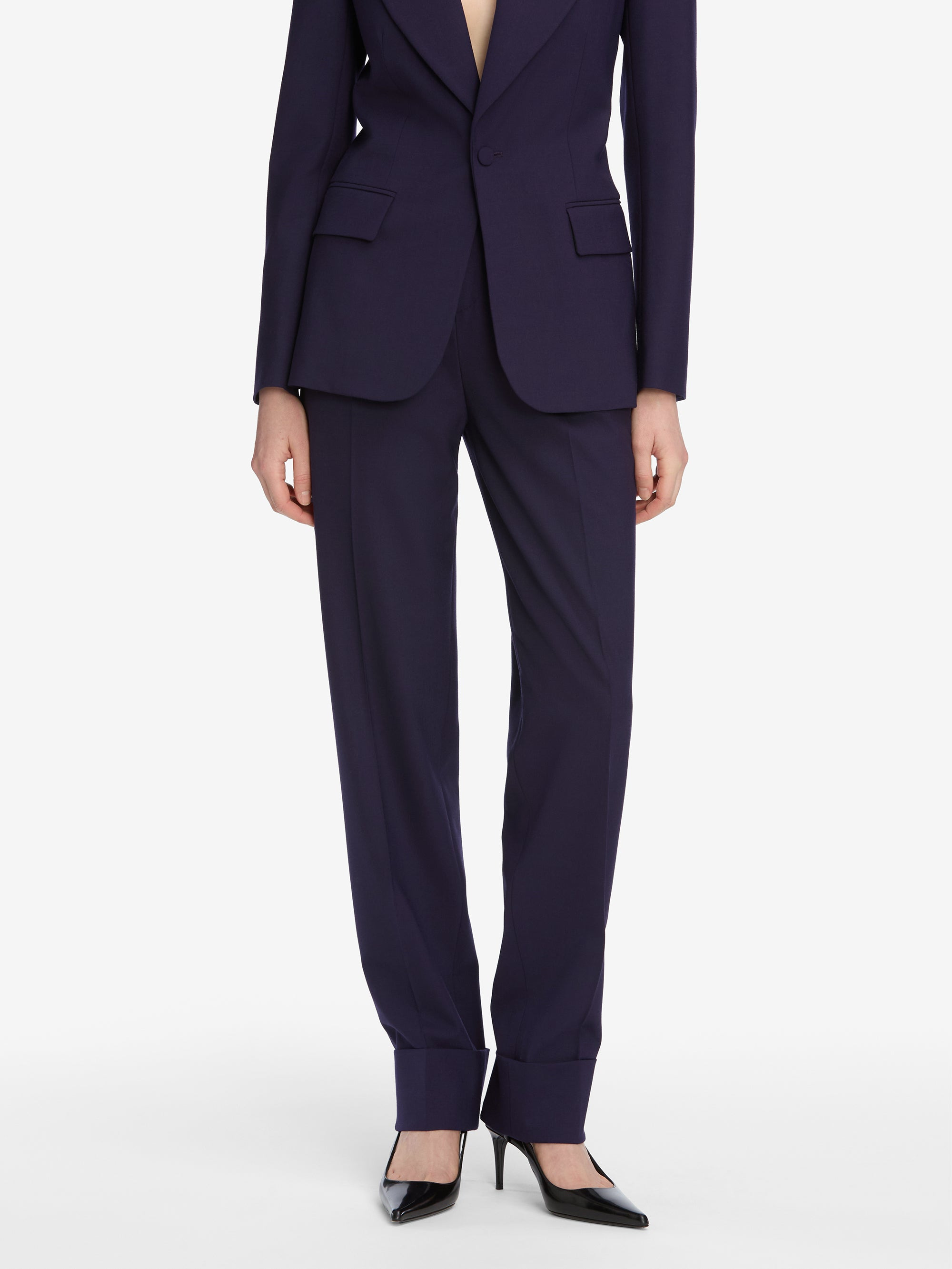 The Cuffed Pleated Trouser in Royal Purple - 3