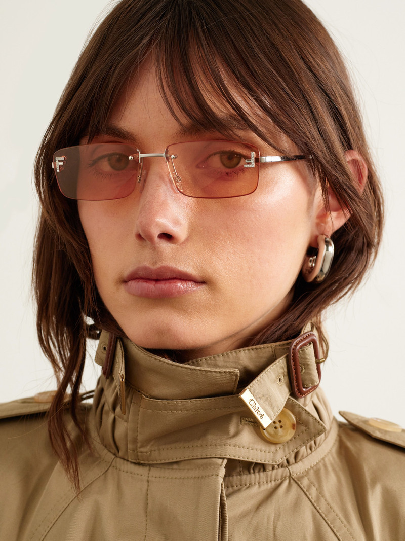 FENDI Fendi First Rectangular-frame Crystal-embellished Silver-tone Sunglasses outlook